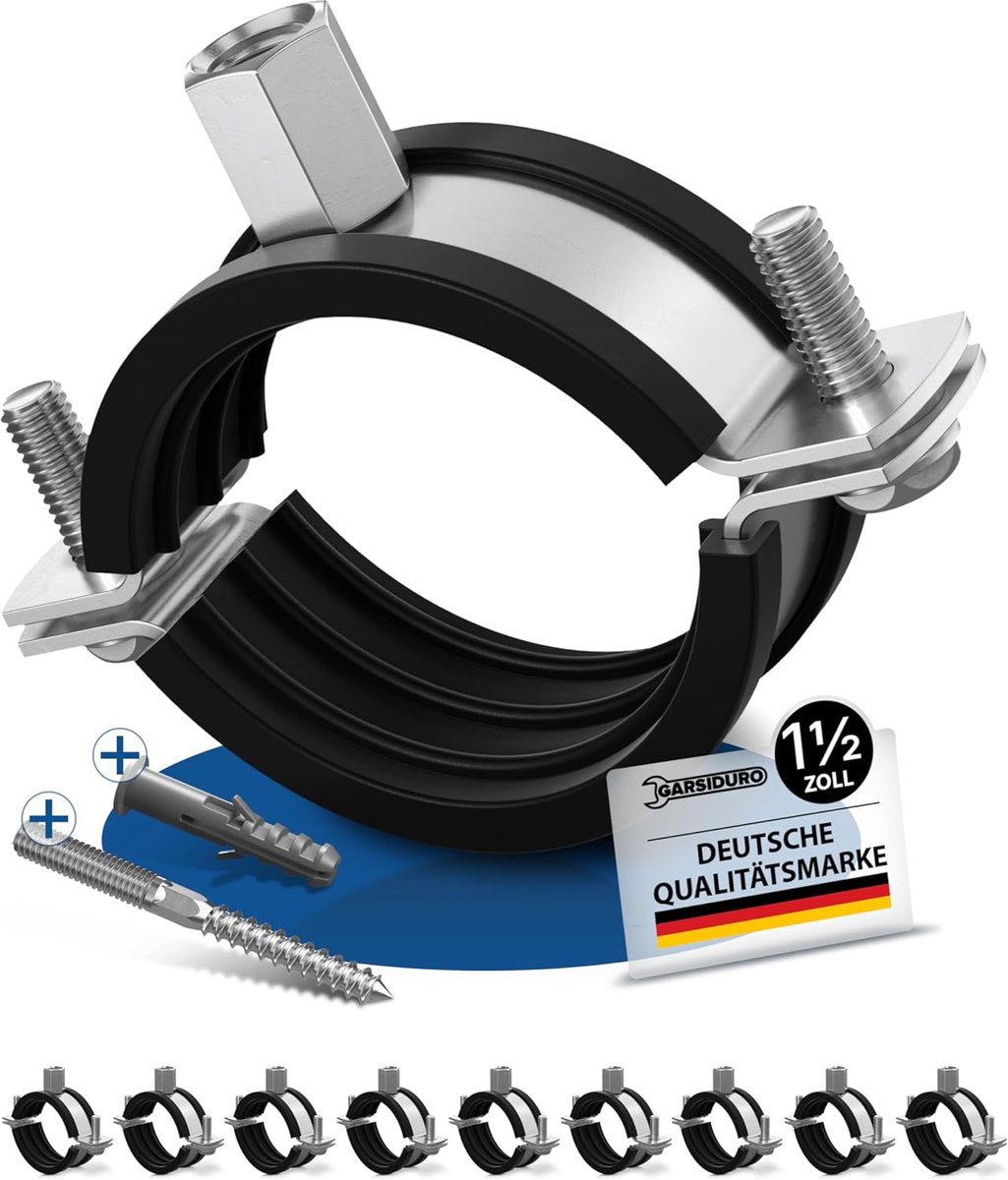 Professionele buisklemmen, 1 1/2 inch (47-51 mm), 10 stuks, met bijpassende stokschroeven en pluggen - ShopVlot