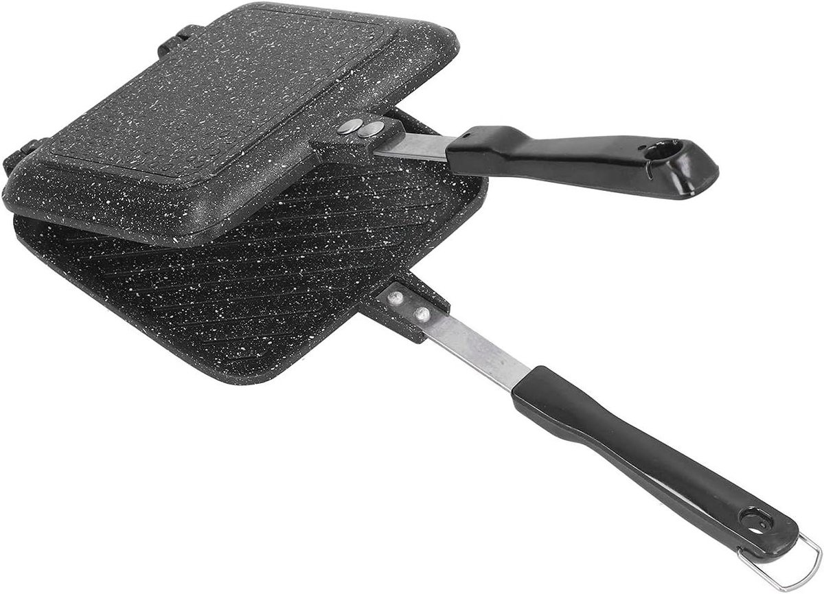Sandwich Pan Dubbelzijdig Koekenpan Ontbijt Maken Dubbelzijdig Ontwerp 34.5 cm Zwart