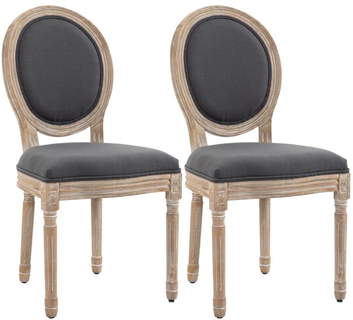 STILVORA Eetkamerstoel Set Van 2 - Klassieke Franse Stijl - Gestoffeerd Met Houten Poten - Voor Eetkamer, Woonkamer En Slaapkamer - Stof Grijs