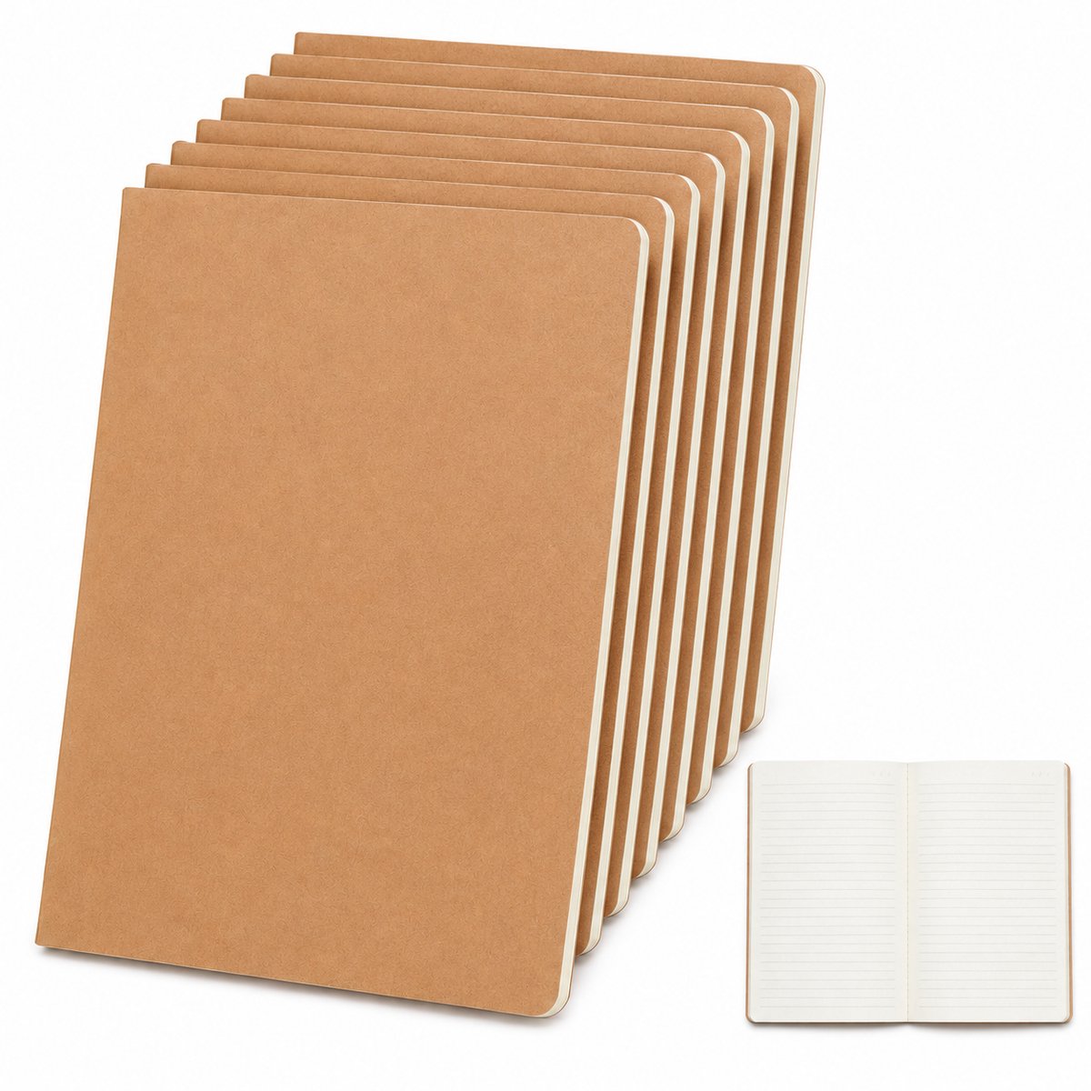 VHV - Notitieboek A5 - 10 Stuks Notebook - Kraft Kaft 14x21 cm -100 Pagina's per Boekje -Voor Werk, Studie en Planning - Bruin