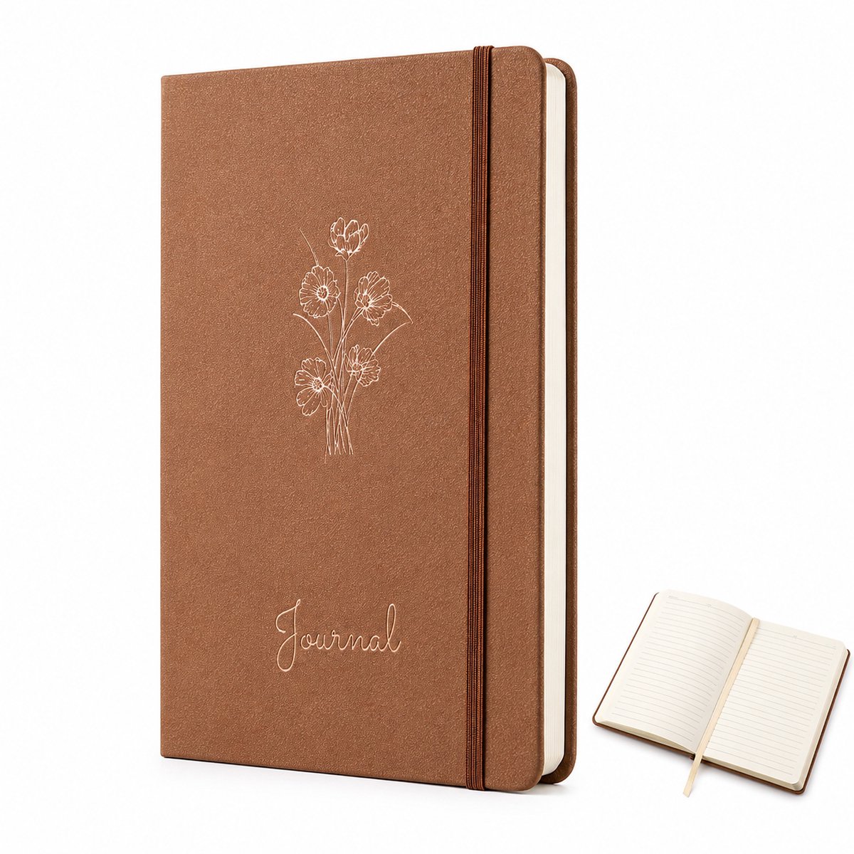 VHV - Notitieboek A5 - Leren Schrijfboek- Goudfolie Zijden Bladwijzer - 96 Vellen Notebook voor Kantoor Studie, Dagboek