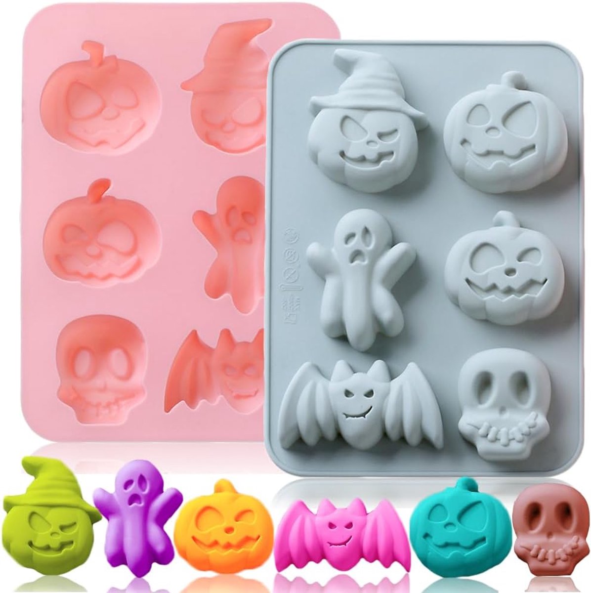 Daity 2-delige set – Halloween siliconen bakvormen — geschikt voor het maken van chocolade, snoep, gummib snoepjes, gelei, ijsblokjes, gesmolten kleurpotloden, koekjes en handgemaakte zeep; siliconen bakvormenset.