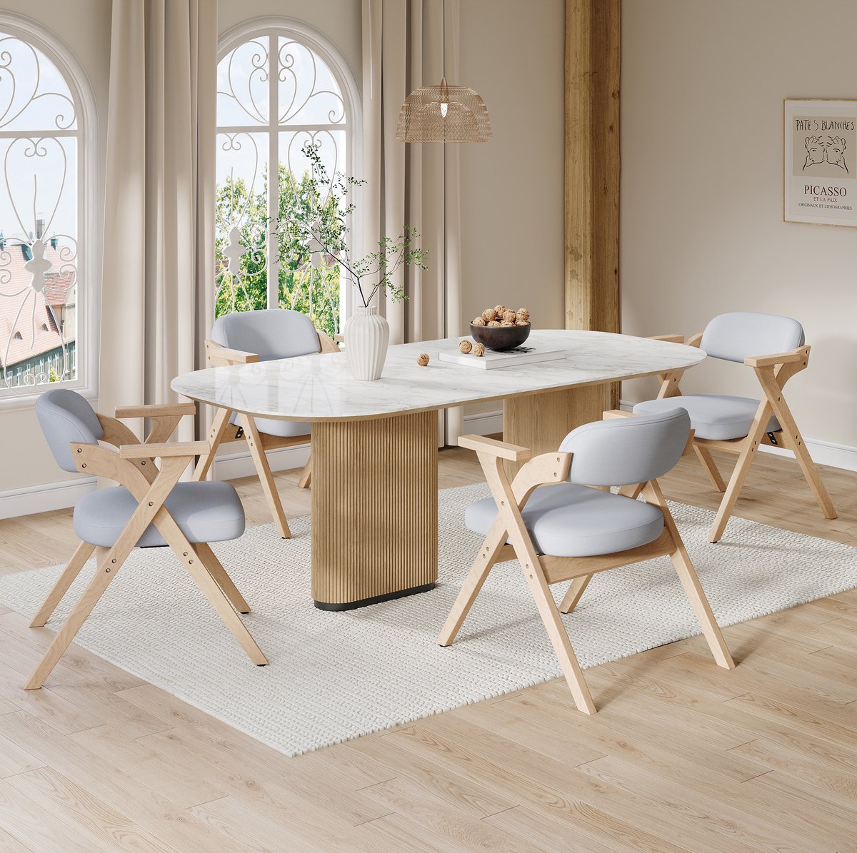 STILVORA Eetkamerstoel – Opvouwbaar – Set Van 4 – Met Armleuningen En Linnenlook Zitting – Voor Eetkamer En Woonkamer – Hout Grijs