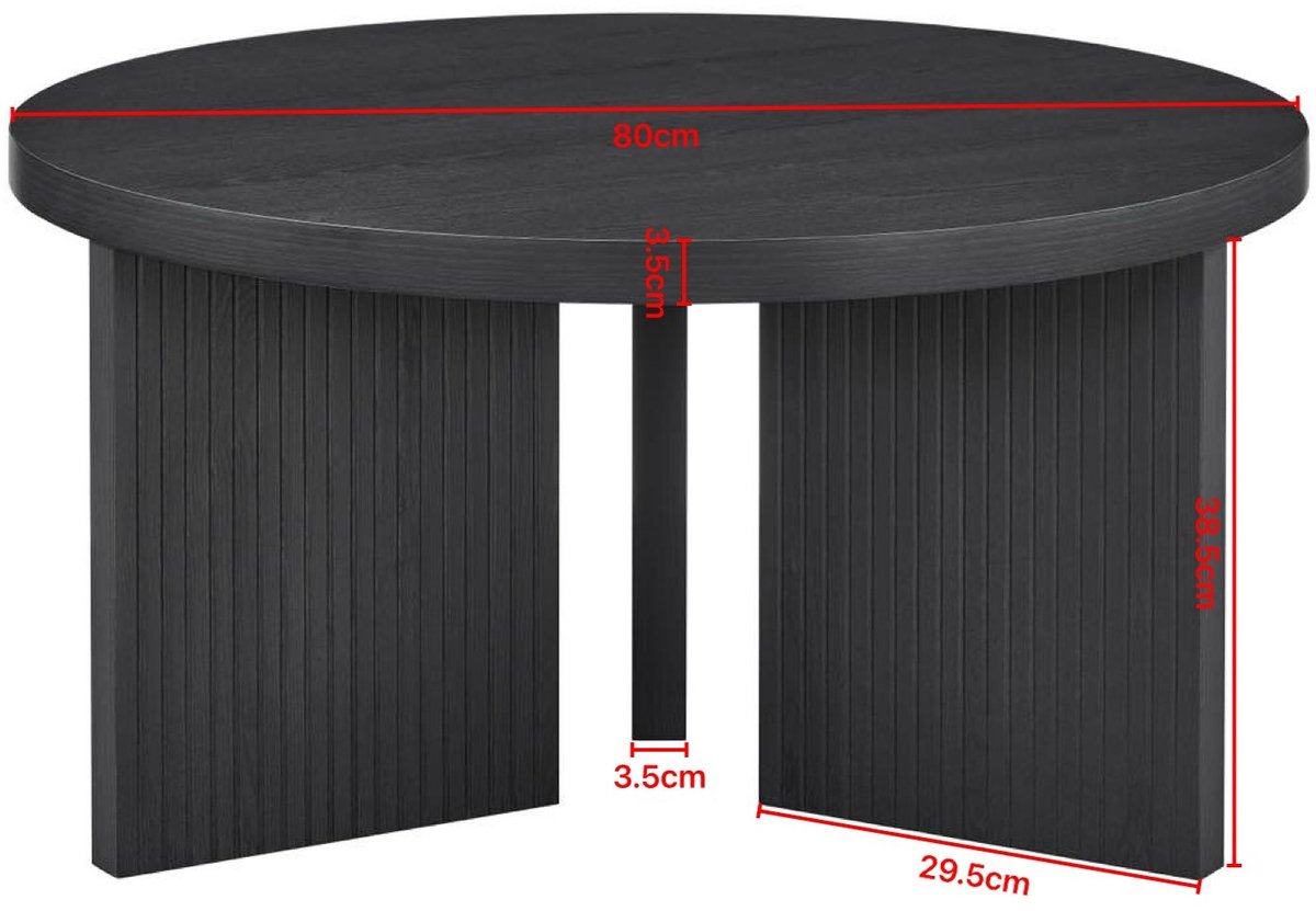 FloraGrace Salontafel - Ronde Koffietafel Met Geribbelde Basis - Ruimtebesparend Voor Woonkamer En Slaapkamer - MDF - 80 x 38,5 Cm - Zwart