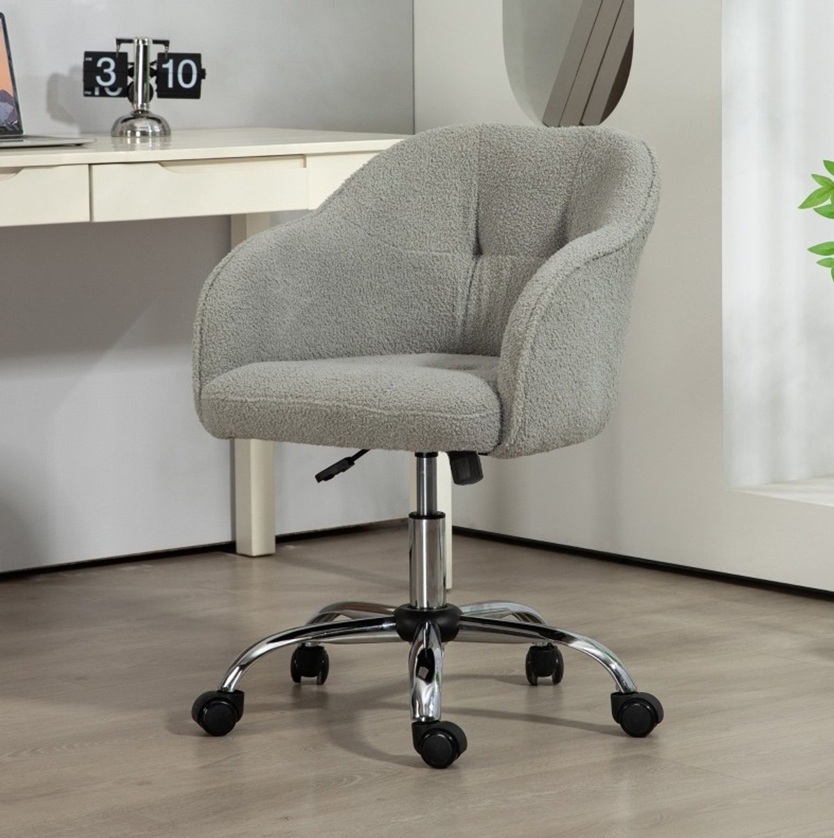 REDOM- Bureaustoel - Ergonomische rugleuning - Verstelbare zithoogte - Wippfunctie - Met armleuningen en wielen - Homeoffice - Stof - Grijs - 56 x 61 x 76-86 cm