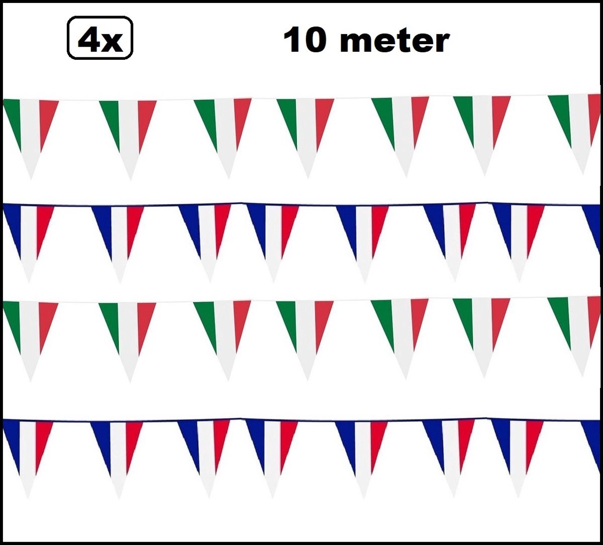 4 stuks Vlaggenlijn landen set Italie / Frankrijk 10 meter - Sport Frans Italiaans feest voetbal party