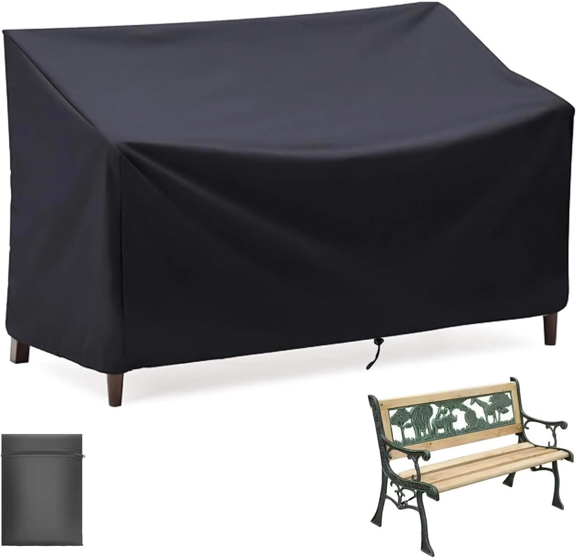Famanu Beschermhoes voor tuinbank, 134 x 66 x 89 cm, 2-zits, waterdicht en winddicht, UV-bestendig, voor afdekking van tuinmeubelen Zwart