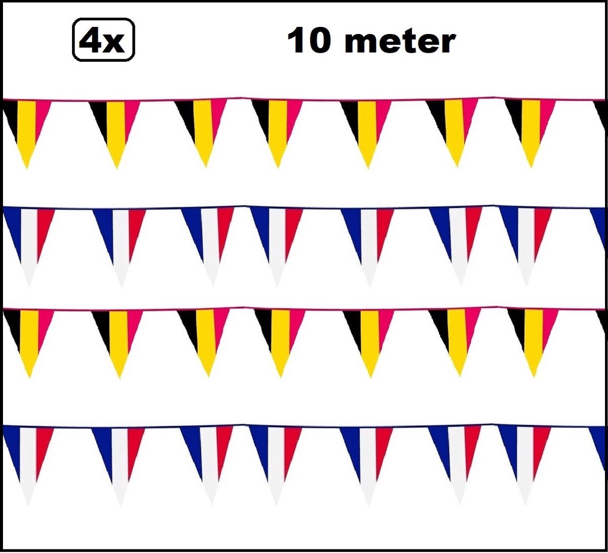 4 stuks Vlaggenlijn landen set Belgie / Frankrijk 10 meter - Sport Frans Belgie Thema feest voetbal party