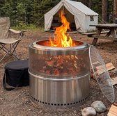 Rookarme Vuurkorf voor Hout – RVS Buitenhaard met Grillrooster – Draagbare Terrasvuurkorf voor Tuin, Camping en BBQ
