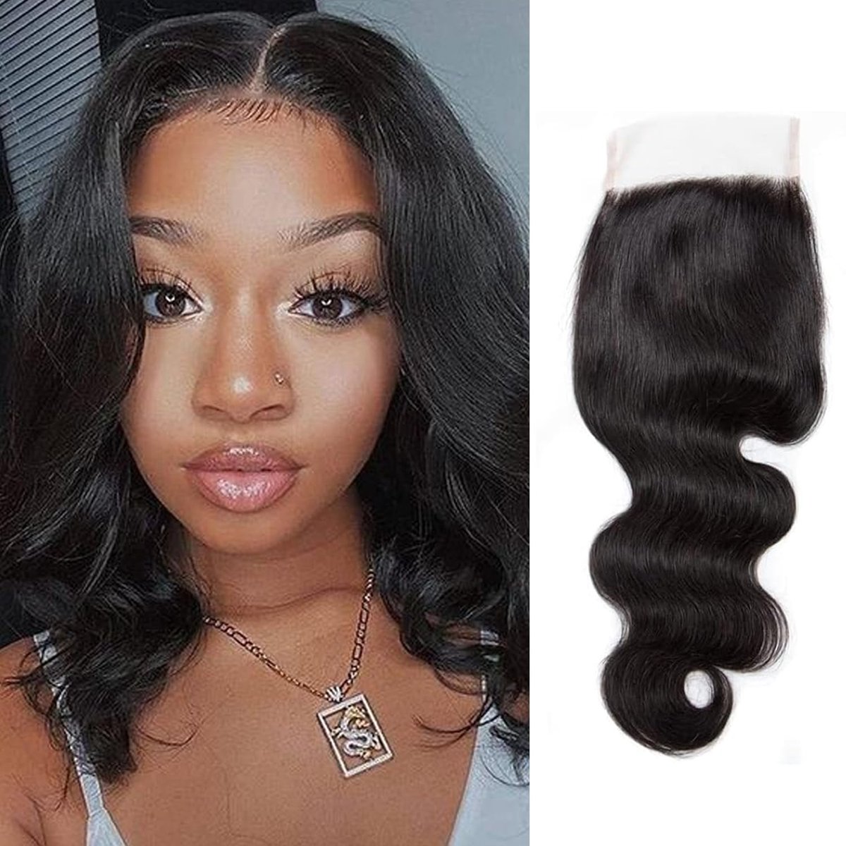 Body Wave 4 * 4 Lace Frontal Closure Haarextensies 100% Human Hair Extension Wavy Weave Free Part Echt Haar Natural - ShopVlot