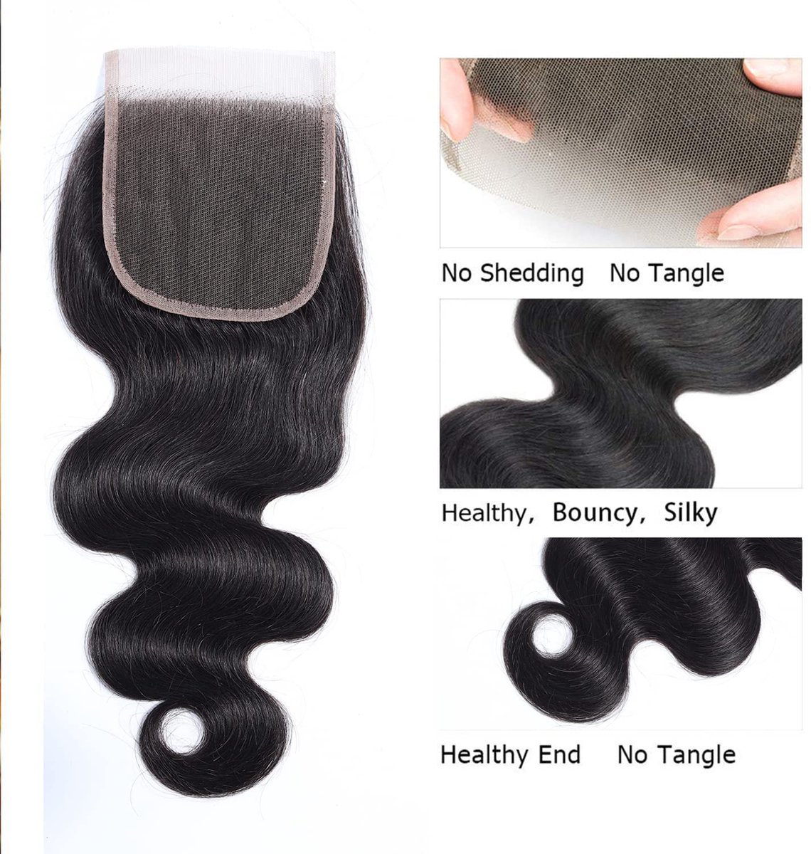 Lace Closure Body Wave 4 x 4 Transparent Hair Closure 100% Braziliaans Menselijk Haar 130% Density Natural Color (16 - ShopVlot