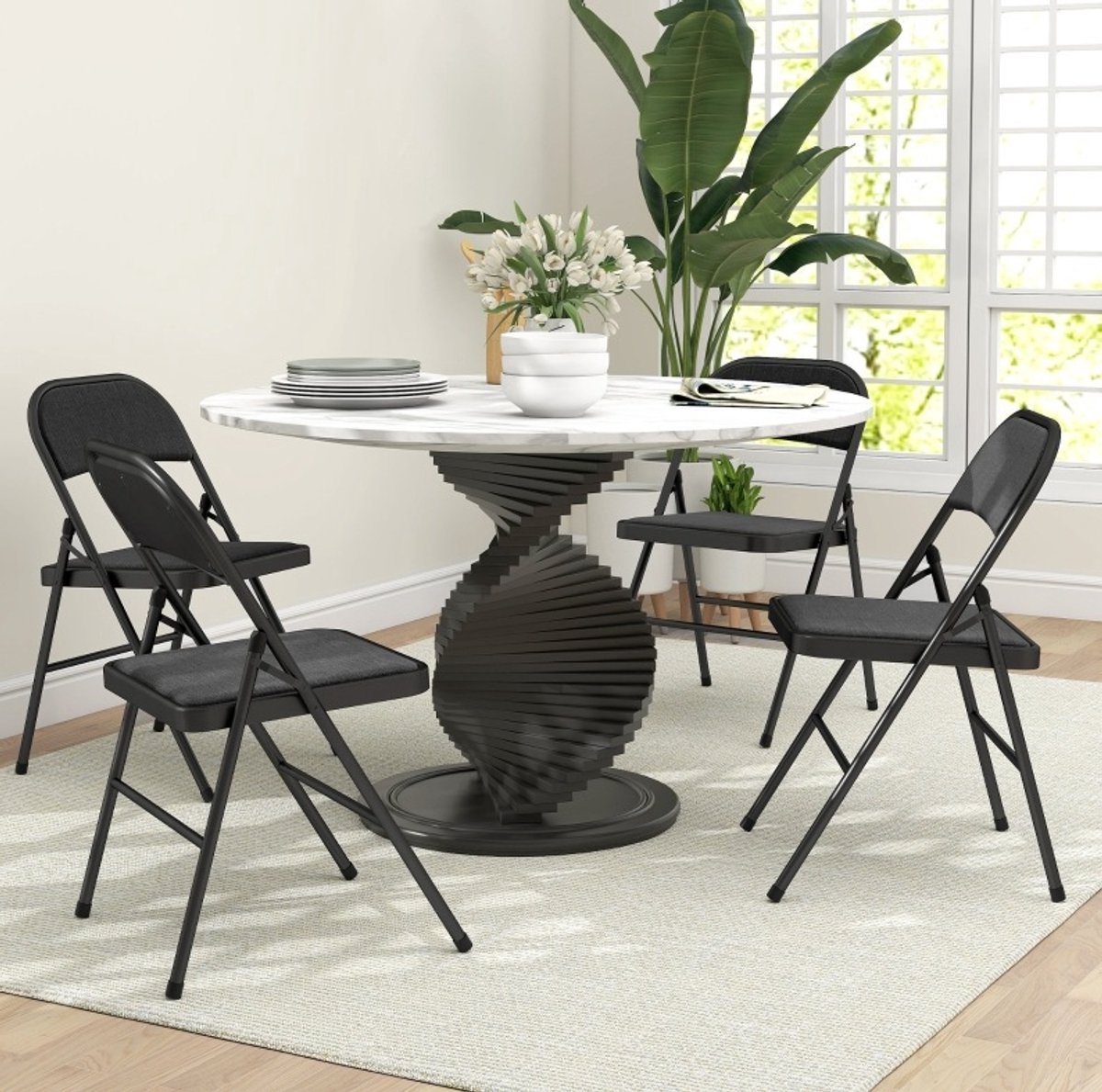 STILVORA Inklapstoel Set Van 4 - Opvouwbaar Met Zitting Met Kussen En Metalen Frame - Voor Eetkamer, Kantoor En Wachtruimte - Polyester - Zwart