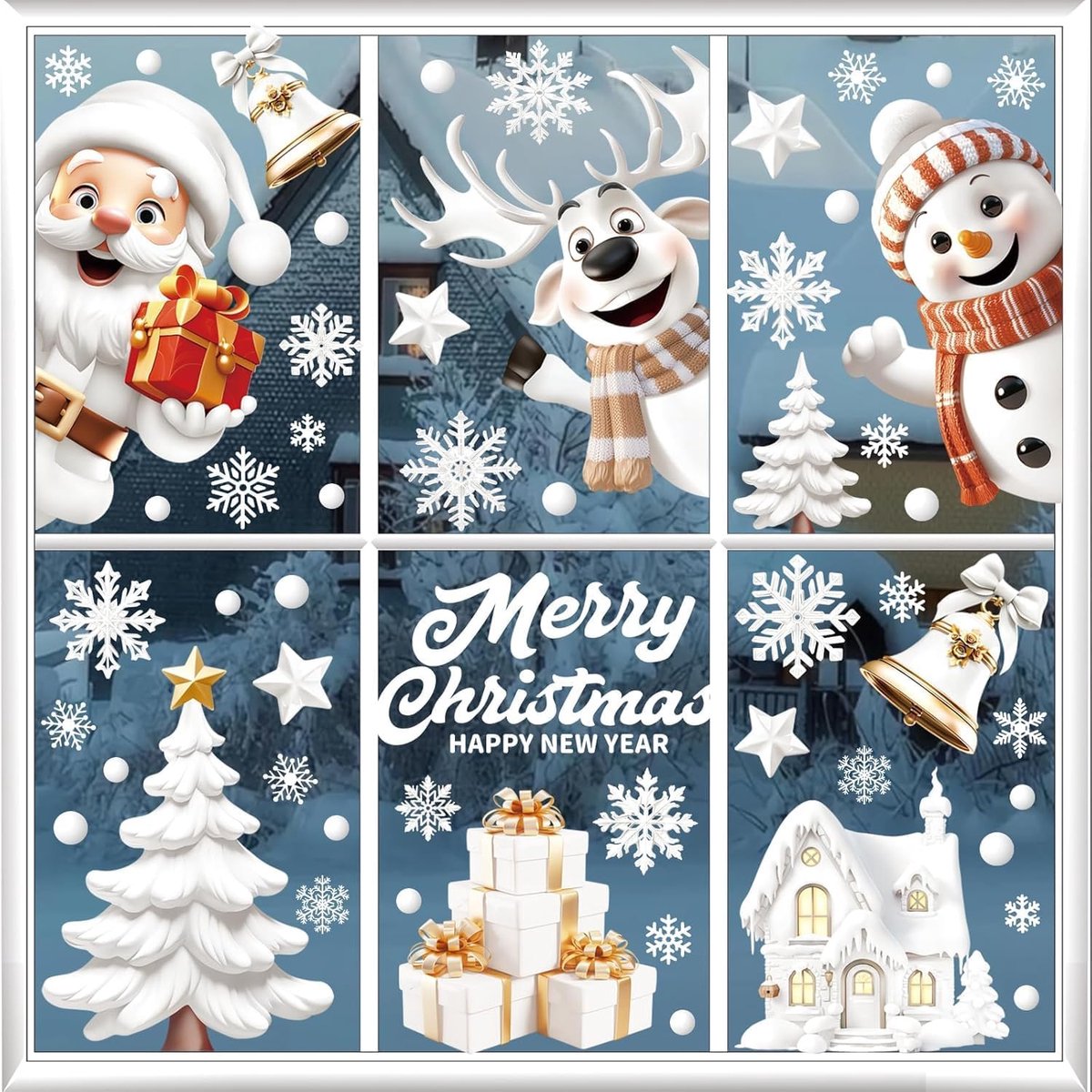 9 Witte Kerst Raamstickers - Zelfklevende en Herbruikbare Ramendecoratie voor Winkel, School en Thuis