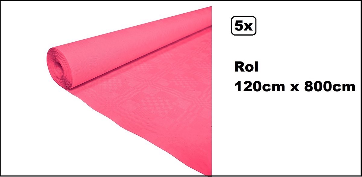 5 stuks Tafelrol tafelkleed pink 120cm x 800cm papier - totaal 40 meter - Party diner food festival eten fun thema feest party