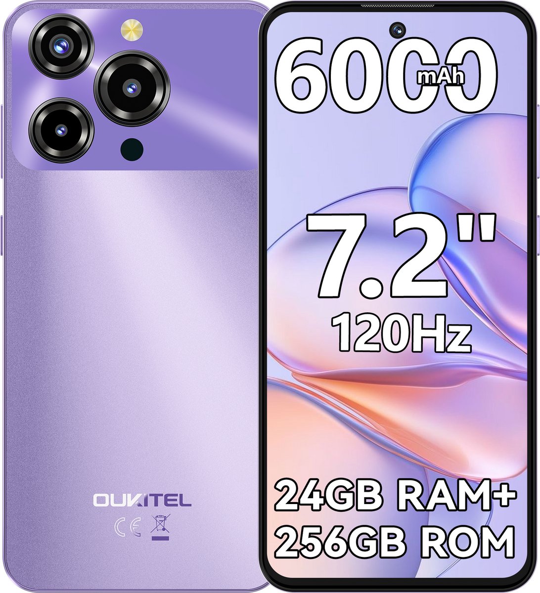 OUKITEL C69 Smartphone 24GB RAM-256GB ROM-7.2 inch HD-6000 mAh batterij-Android15