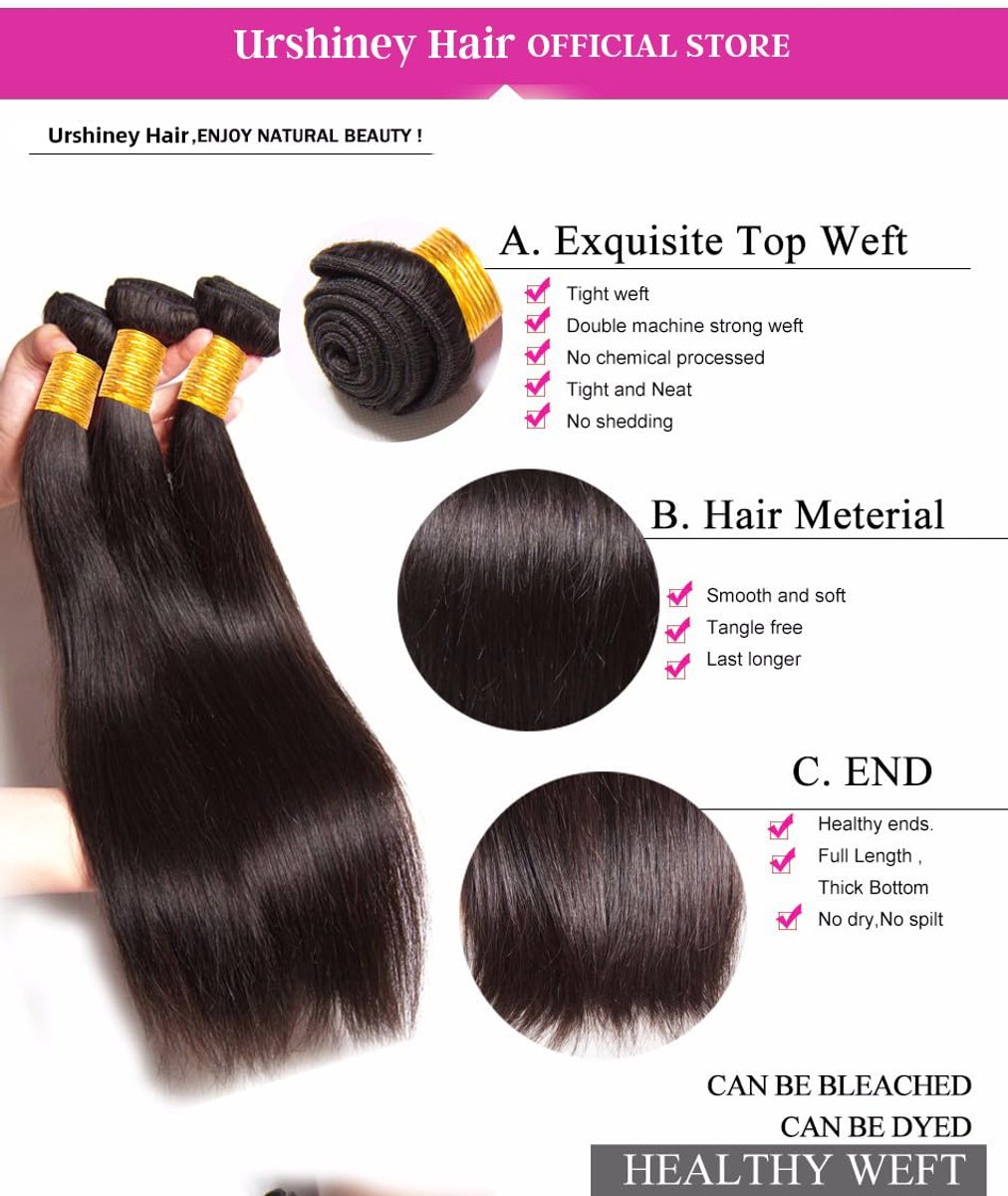 Urshiney Straight Hair Bundles Real Human Hair Long Brazilian Virgin Human Hair Bundles Straight Weave Bundles Human - ShopVlot