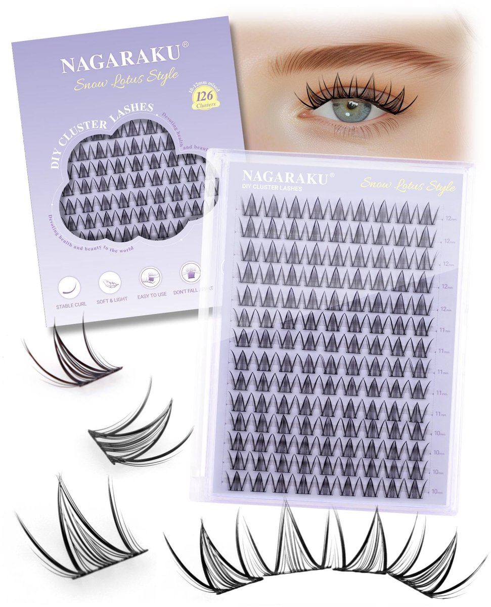 NAGARAKU Anime Wimperclusters 126 Stuks 0,07mm C 10-12mm Poppenogen Zacht Brede Band Dunne Band Natuurlijk - ShopVlot