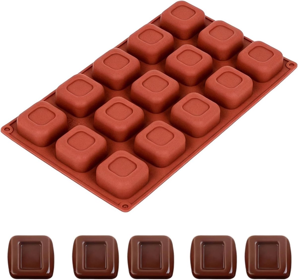 Vierkante siliconen vormen voor het maken van mousse, chocolade, pudding en desserts - 15 holtes, ideaal bakgereedschap voor creatieve taarten en lekkernijen