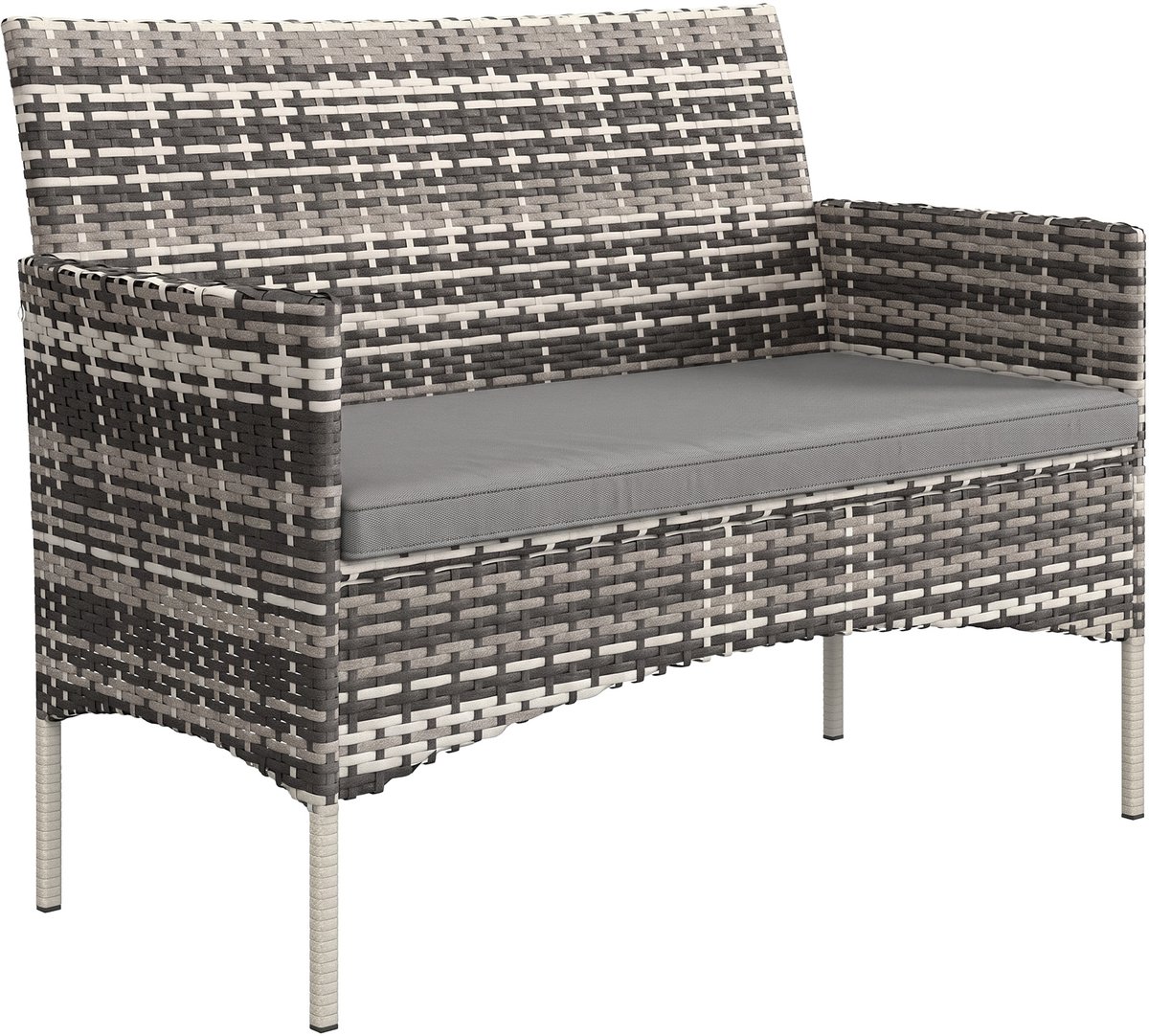 Outsunny Rattan Tweezitsbank - Geweven hars, staal - 115 x 63 x 85 cm - Lichtgrijs