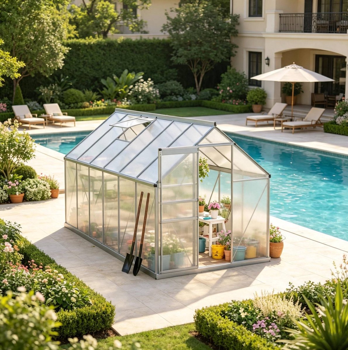 Kas Tuinkas 190 X 375 X 199 Cm Aluminium Polycarbonaat Transparant Met Ventilatieraam Schuifdeur Voor Bloemen Groenten En Fruit