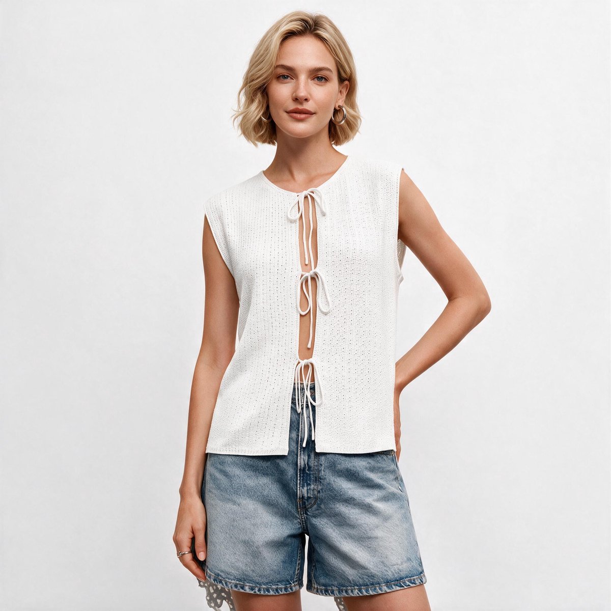 Imily Bela Dames Gebreid Gilet met Striksluiting