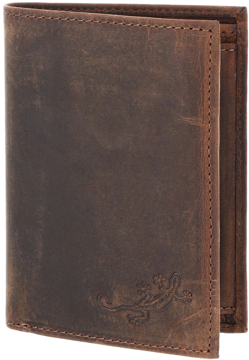 oxmox Leren portemonnee Leather RFID Protect Kombibörse Lizard 2.0 Embossed Vintage Dark Brown donkerbruin