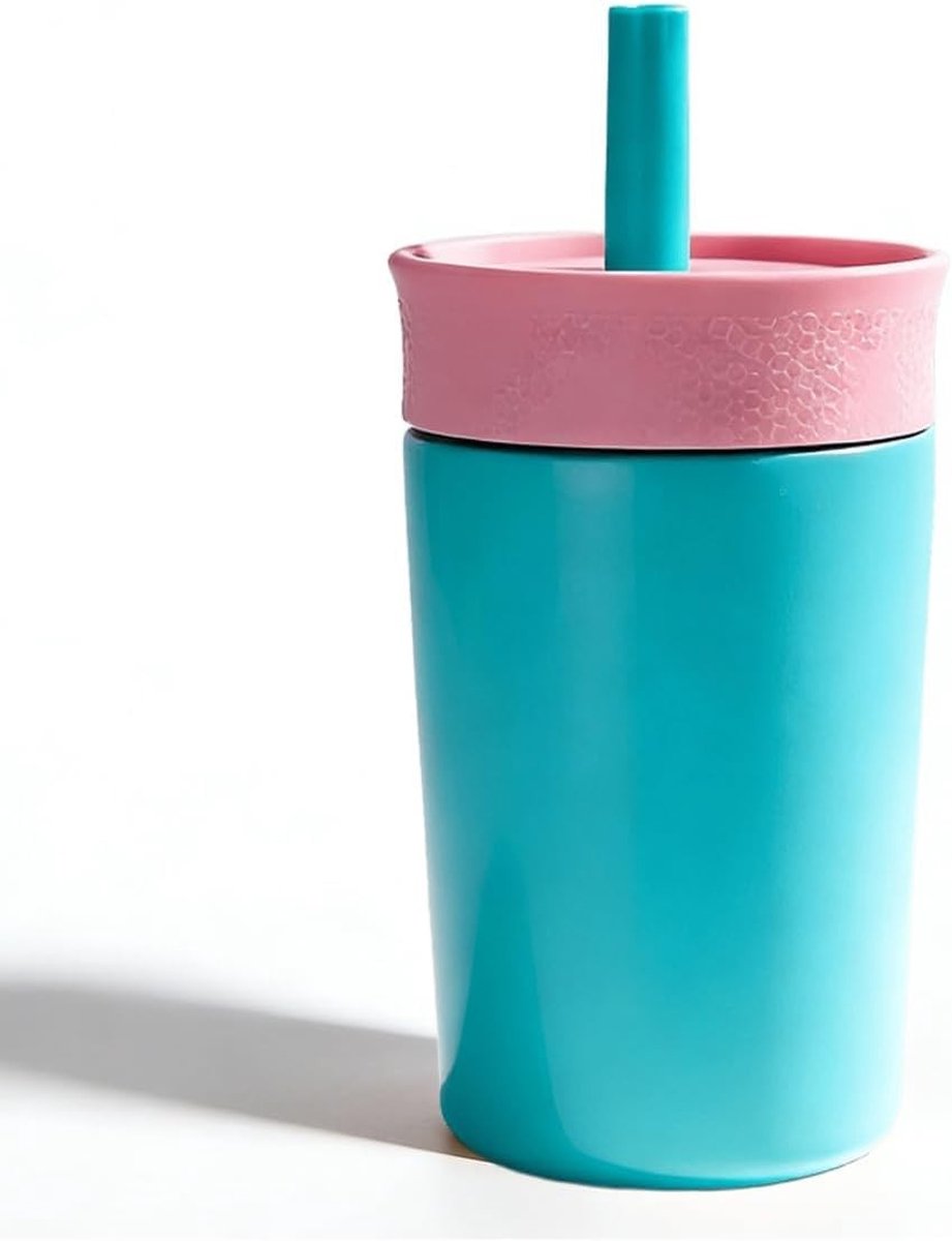 Isolerende RVS Drinkbeker voor Kinderen 350ml met Lekvrije Flexibele Rietje, Perfect voor School, Reizen en Thuisgebruik (Lichtblauw)