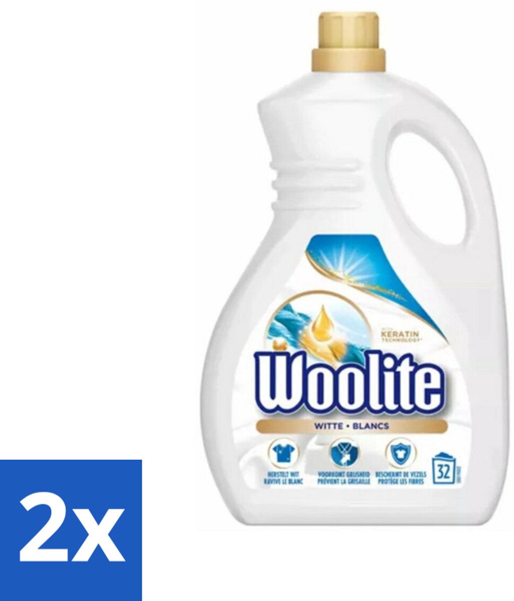 2 x Woolite - Wasmiddel - Vloeibaar Wasmiddel - Wit - 25wb/1,5L - Kleurbehoud - Keratine - Vezelbescherming - Wasmiddel Voor Gekleurde Was - Wasmiddel Voor Donkere Was