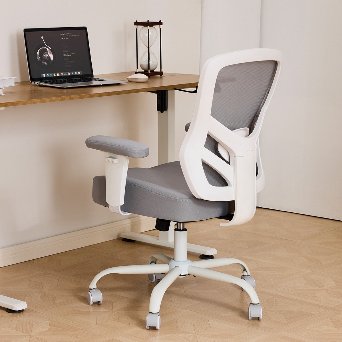 MIVRAY Bureaustoel 106,5 Cm - Ergonomisch Met Verstelbare 2D Armleuningen En Lendensteun - Voor Thuis En Kantoor - Mesh Grijs