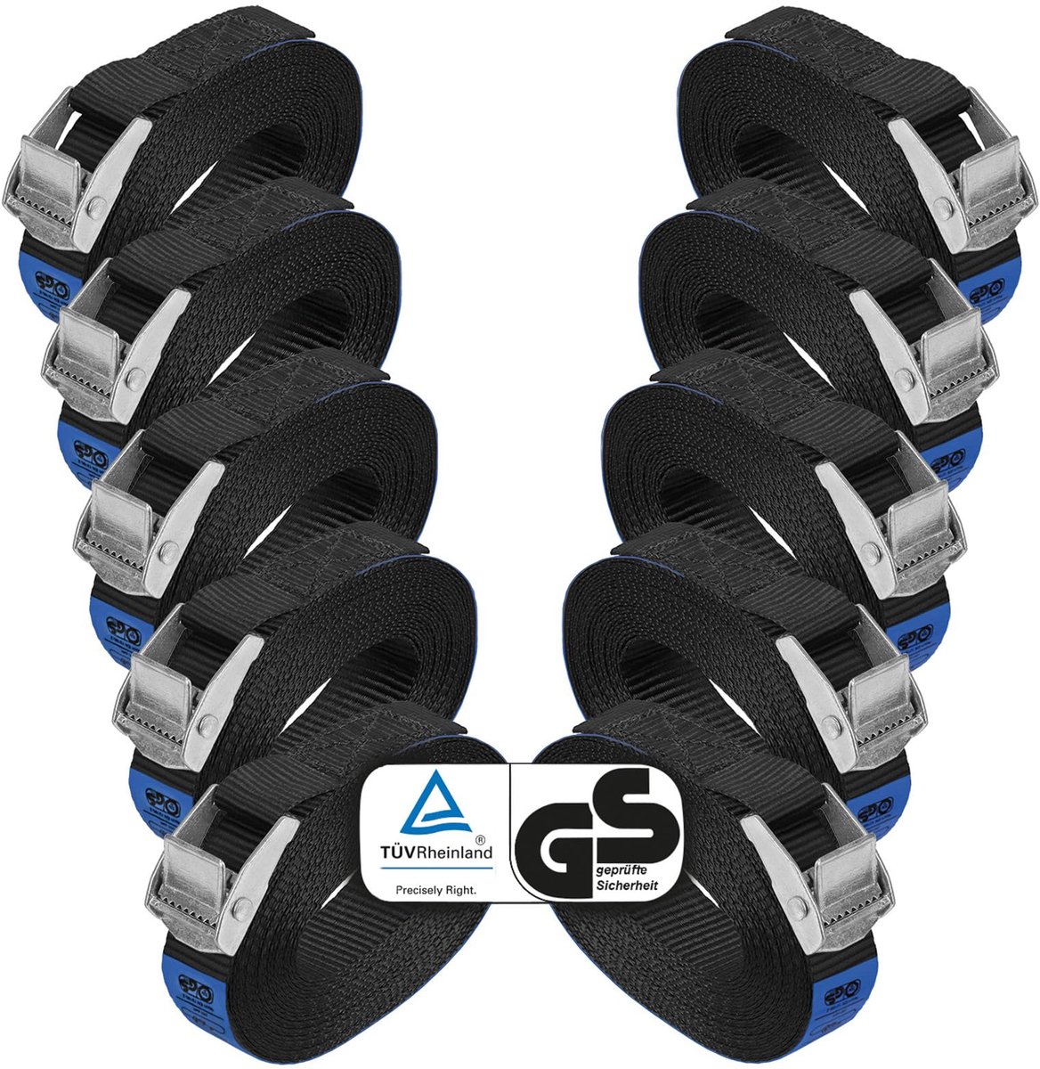 BB Sport Spanbanden Sjorband Klemgesp Zwart 250 kg 10 stuks 2,5cmx4m - ShopVlot