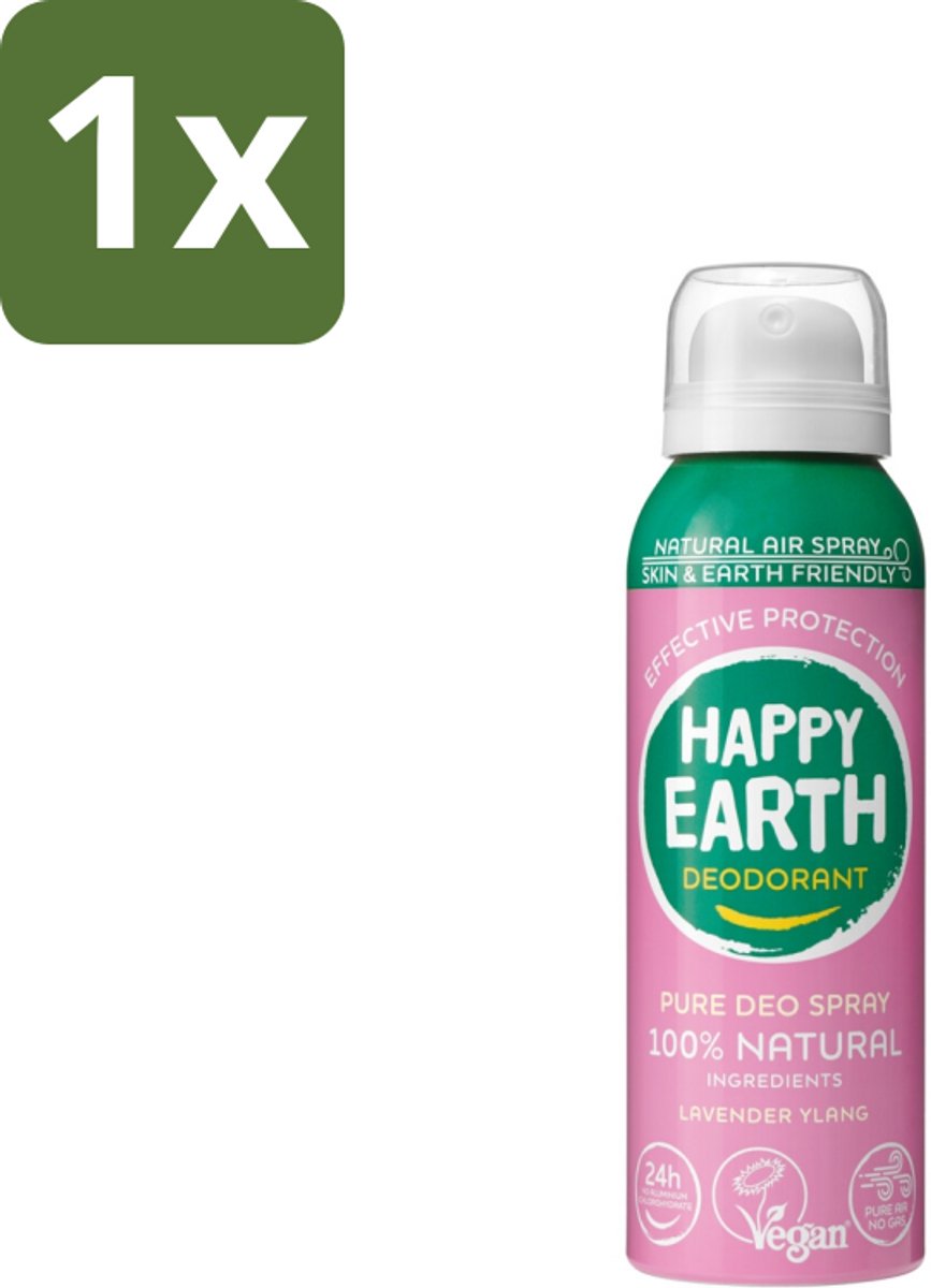 1 x Happy Earth – Deodorant Spray – 100% Natuurlijk Lavender Ylang – 100 ml - 100% Natuurlijke Deodorant - Natuurlijke Deodorant Spray - Deodorant Zonder Aluminium - Deodorant Met Lucht - Deodorant Lavendel Ylang