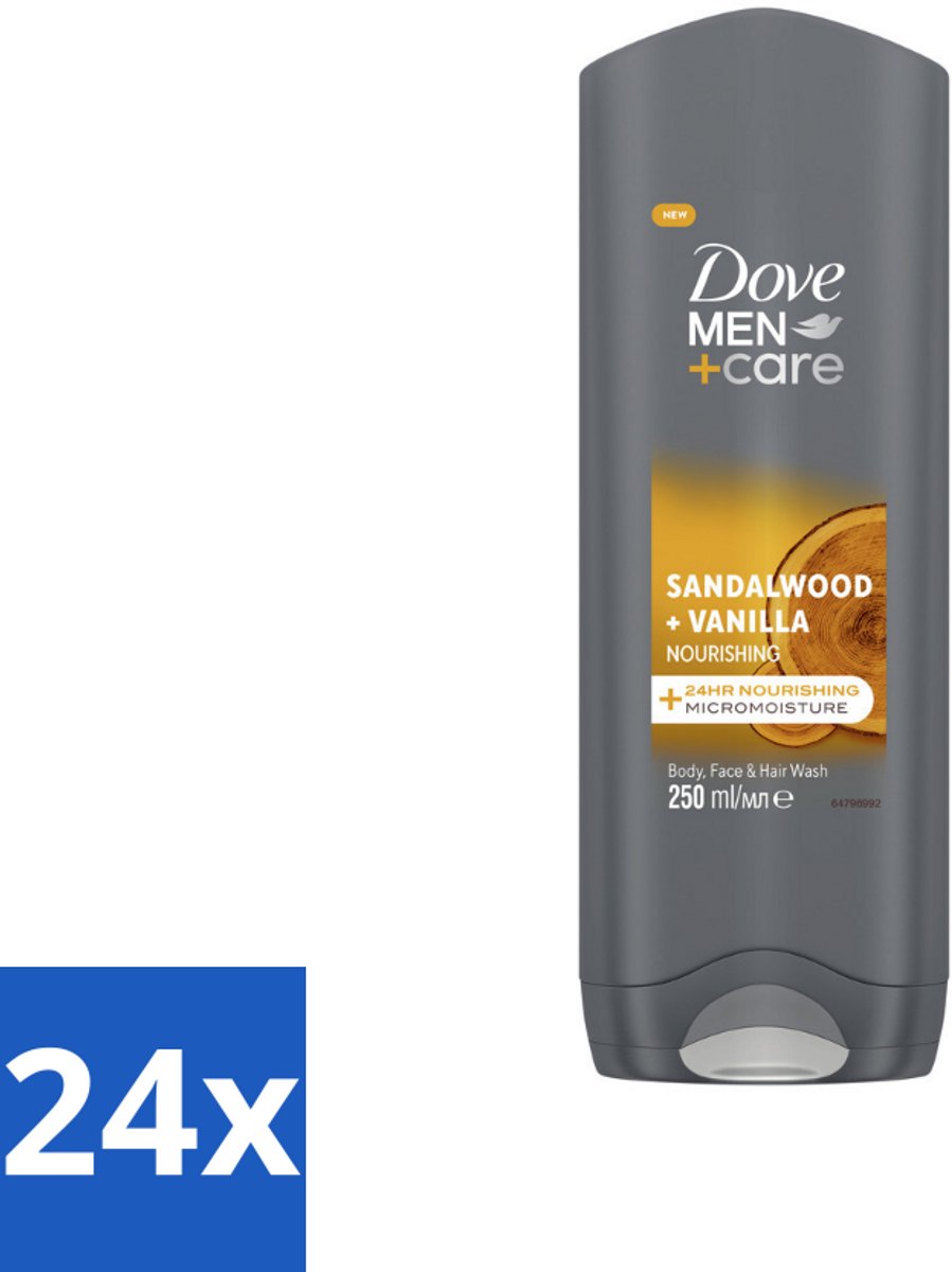 24 x Dove – Douchegel – Men+Care Sandalwood & Vanilla – 250 ml - Douchegel Voor Mannen - Huidverzorging - Reiniging Voor Mannen - Hydraterende Douchegel - Sandelhout En Vanille