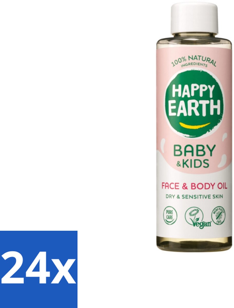 24 x Happy Earth – Face & Body Oil – 100% Natuurlijk Baby & Kids – 150 ml - Babyolie - Gezichtsolie - Lichaamsoil - Natuurlijke Huidverzorging - Babymassageolie