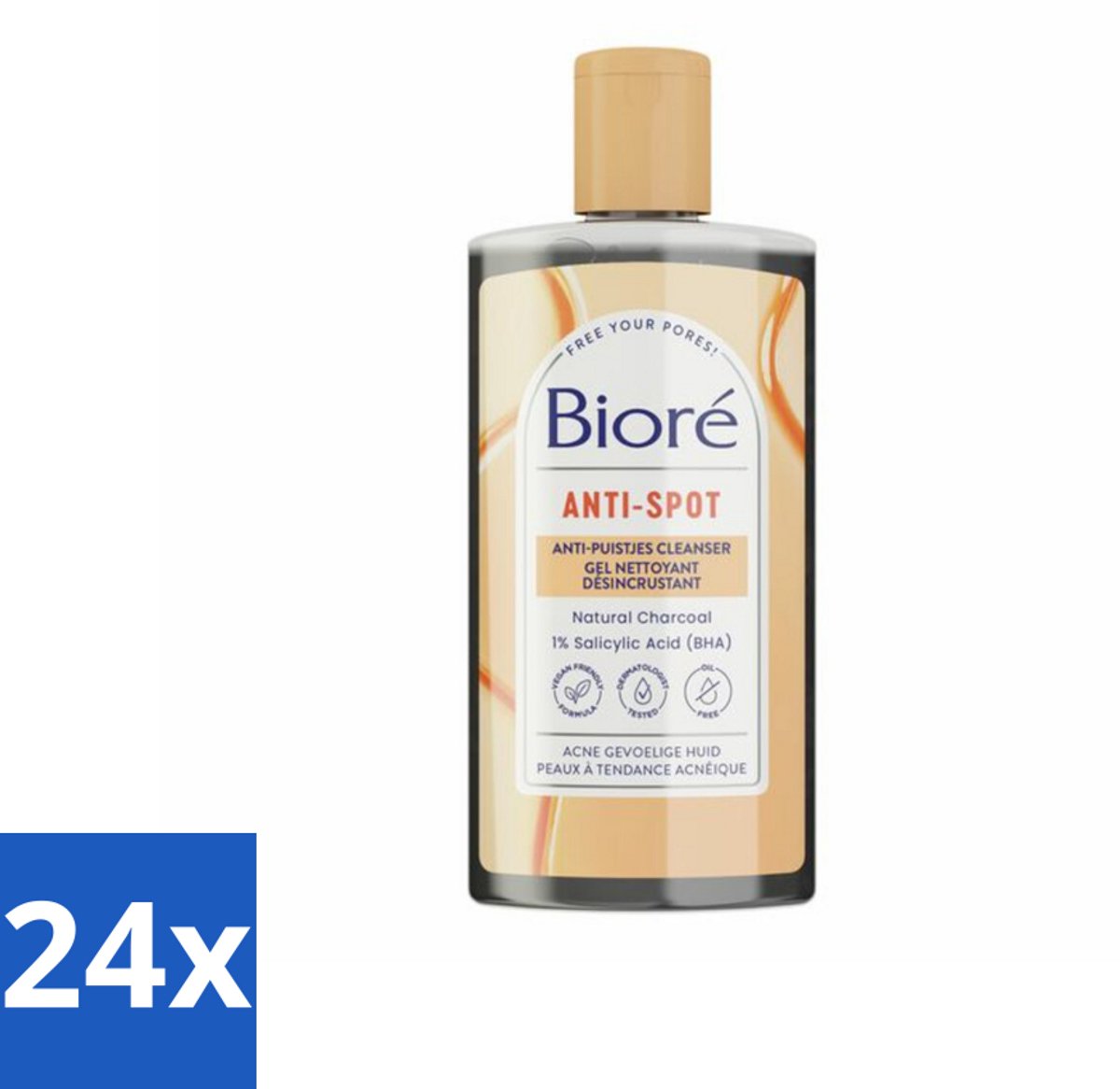 24 x Bioré – Houtskool Anti-Puistjes Reinigingsgel – Gezichtsreiniger – 200 ml - Houtskool Reinigingsgel - Puistjes Voorkomen - Gezicht Reinigen - Salicylzuur - Vet Huid Reinigen