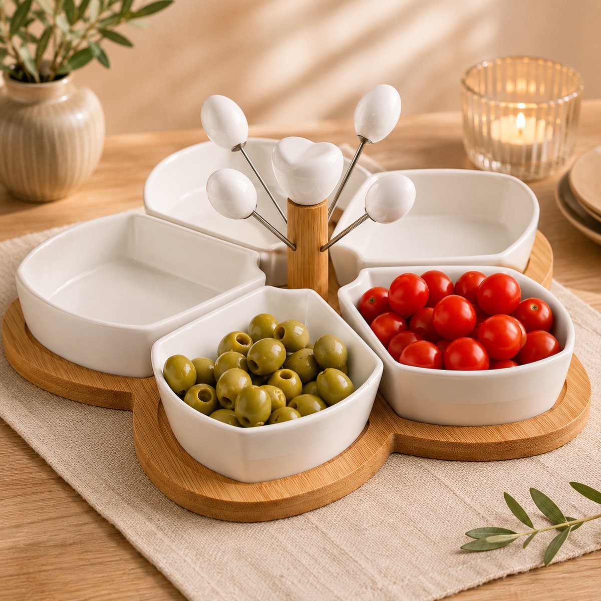 Merkloos Porseleinen Snackkommen Set 10 stuks - 28,5 cm - Wit