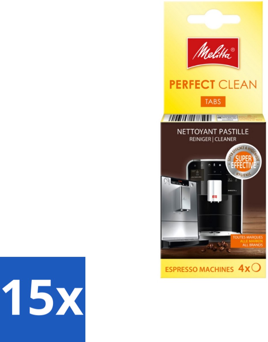 15 x Melitta - Perfect Clean – Reinigingstabletten – Voor volautomatische espressomachines – 4 tabletten - Koffiezetapparaat
