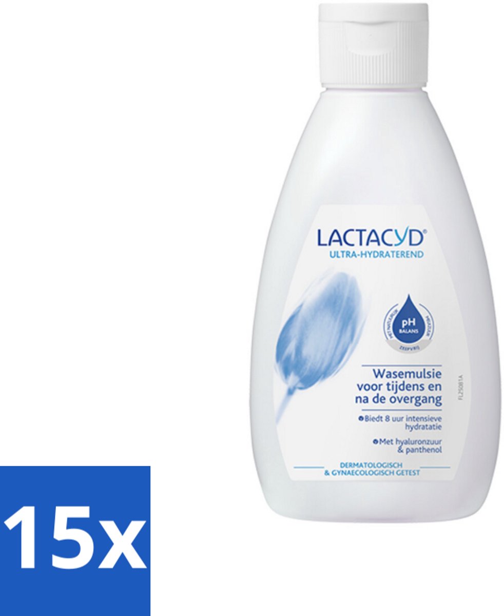 15 x Lactacyd – Ultra Hydraterend – Voor tijdens en na de overgang – 200 ml - Wasemulsie Overgang - Hydratatie Overgang - Droogheid Intieme Zone - Jeuk Intieme Zone - PH-balans Intieme Zone