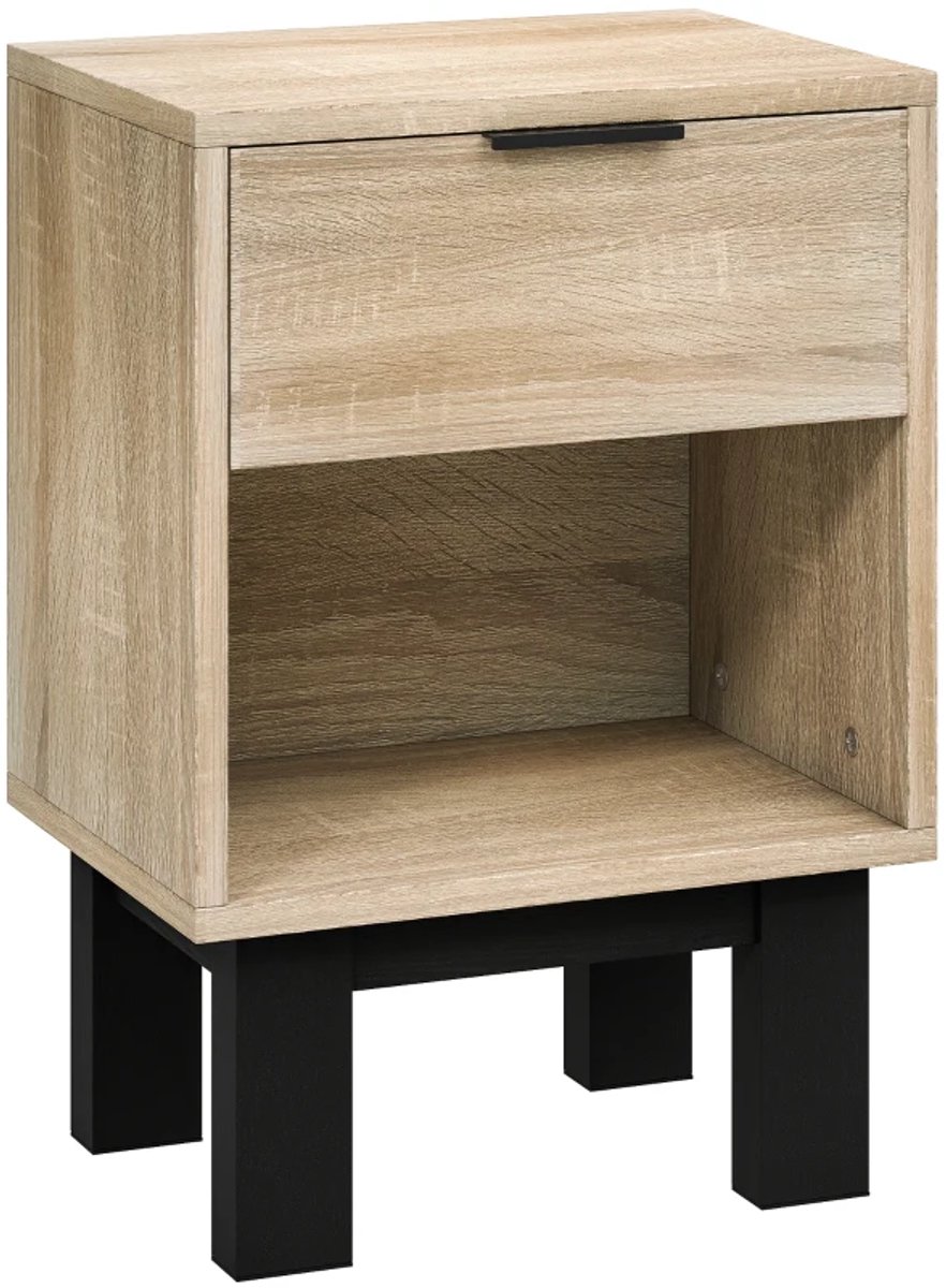 Nachtkastje Met Lade En Open Vak - Voor Slaapkamer En Woonkamer - 35 x 26 x 50 cm - Eiken