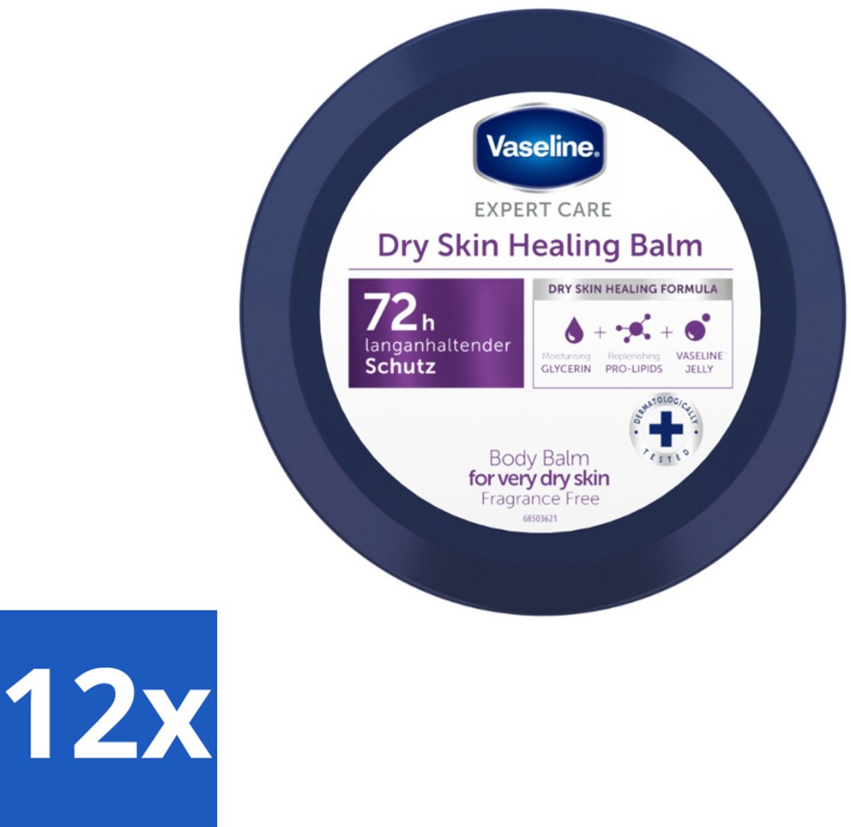 12 x Vaseline – Body Balm – Expert Care Healing Dry Skin – 250 ml - Droge Huid - Herstel Balm - Hydratatie - Huidbarrière - Gevoelige Huid