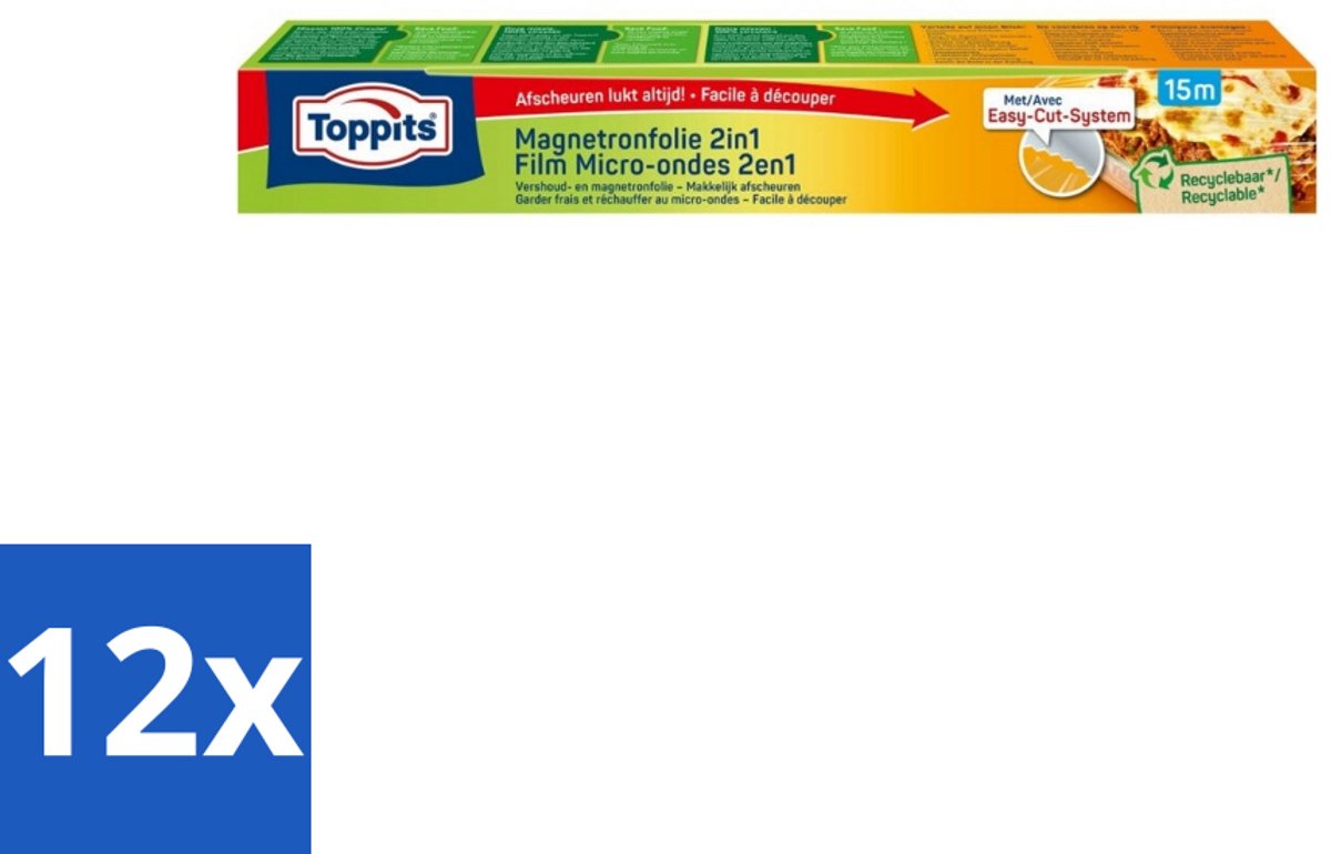 12 x Toppits – Magnetronfolie 2-in-1 – 15 m - Magnetronfolie - Bewaren - Opwarmen - Stoomafgifte - Versheid