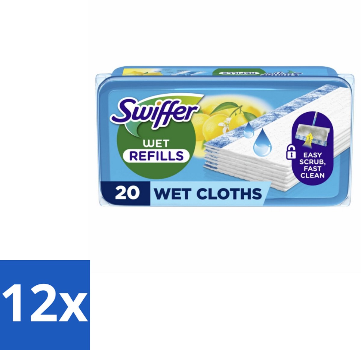 12 x Swiffer - Vloerdoekjes – Citrus Fresh – 20 doekjes - Vloerdoekjes Navullingen - Schoonmaken - Vuil Oplossen - Citroengeur - Schrobdoekjes