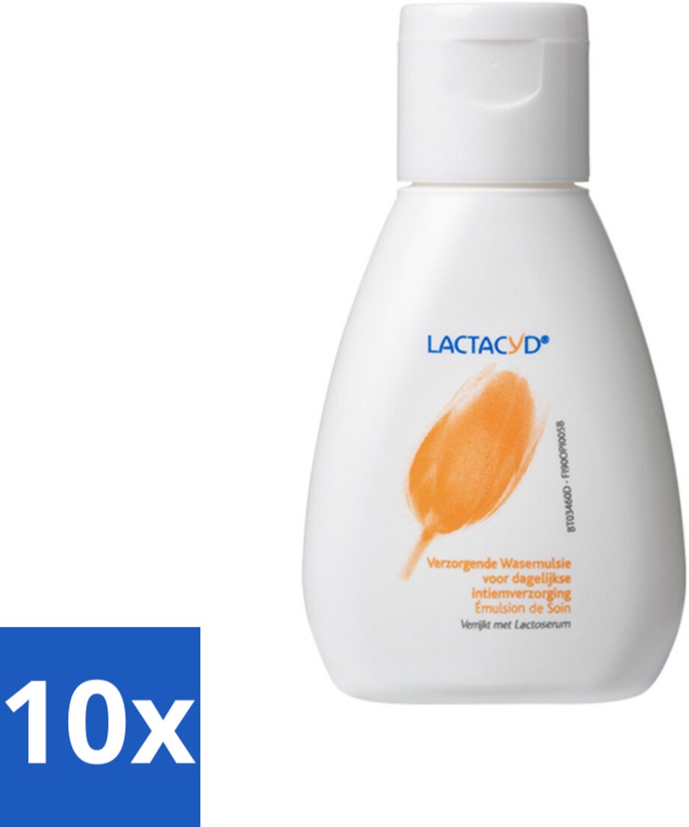10 x Lactacyd – Verzorgend – Mild en pH-vriendelijk – 50 ml - Intieme Wasemulsie - Verzorging Intieme Zone - PH-vriendelijk - Melkzuur - Lactoserum