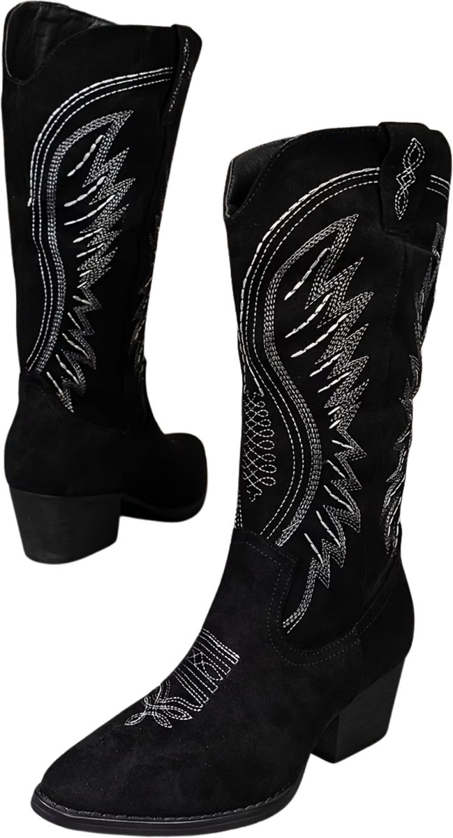 Currero Dames Cowboy Laarzen Hoge Hak Enkellaarzen Kniehoge Western Boots Chelsea 44 Zwart
