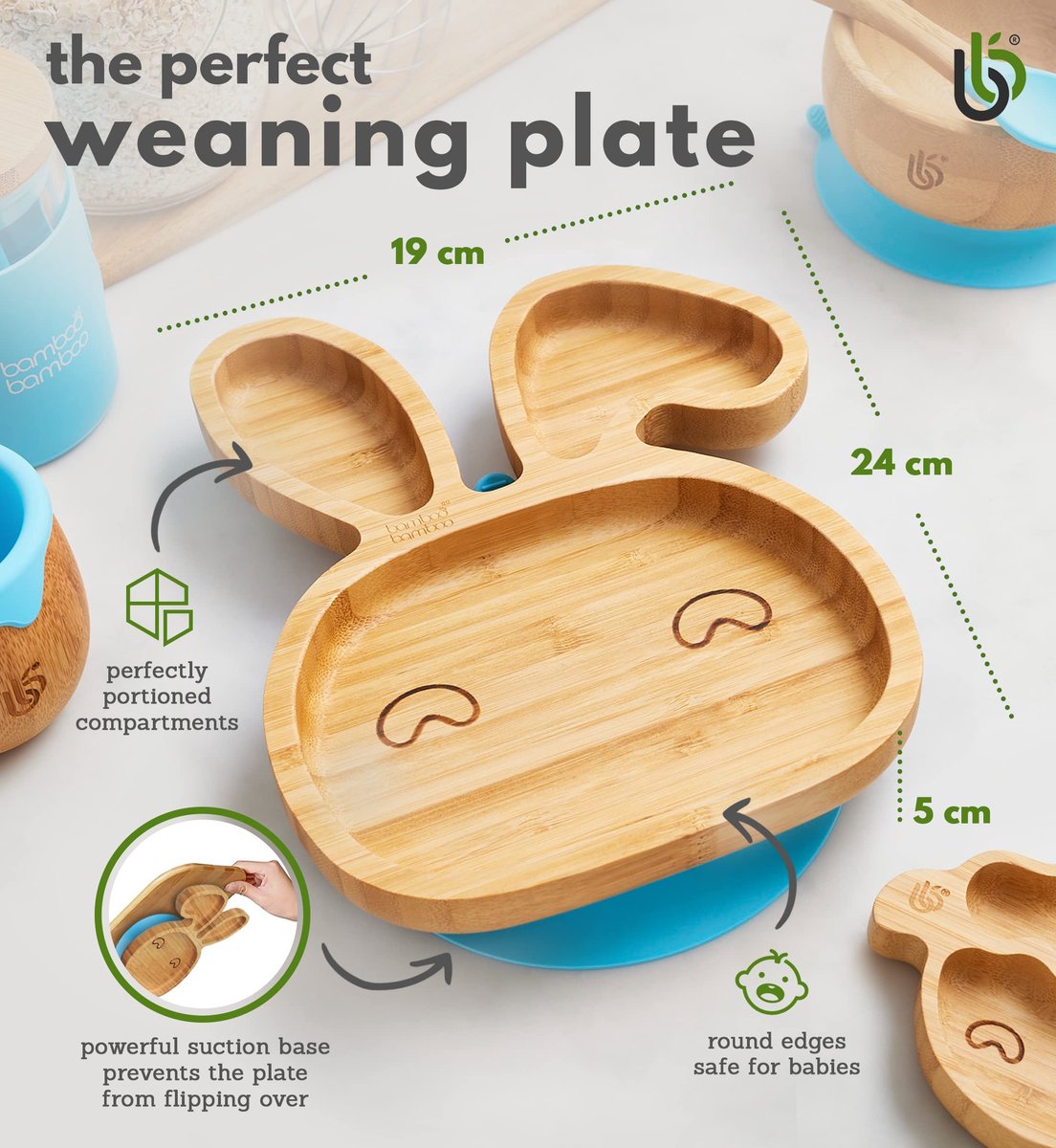 Baby Weaning Plate - Bamboo Bunny Suction Plate, Strong Suction (Pink) - ShopVlot