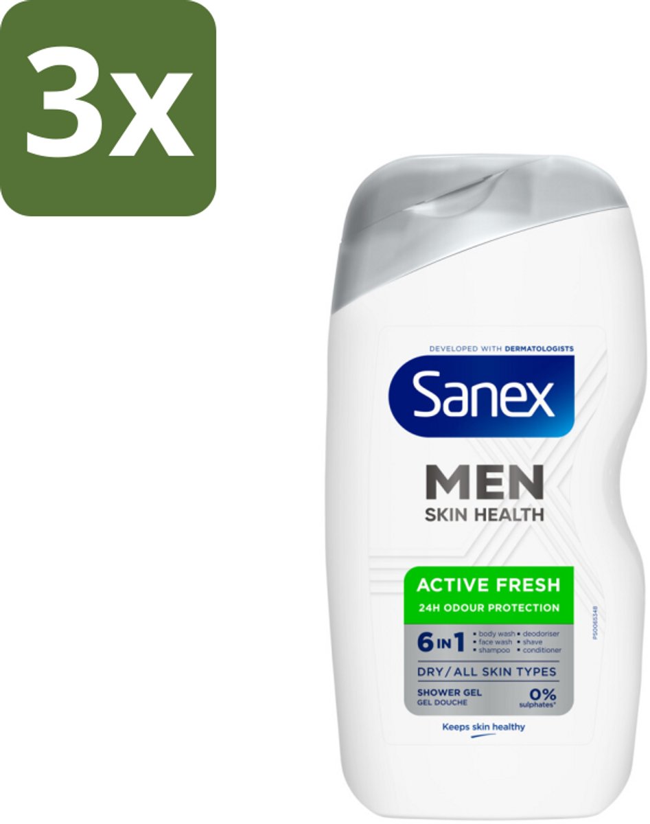 3 x Sanex – Douchegel – Men Active Fresh – 400 ml - Kabel - Kabels - Kabelsysteem - Kabelsysteem