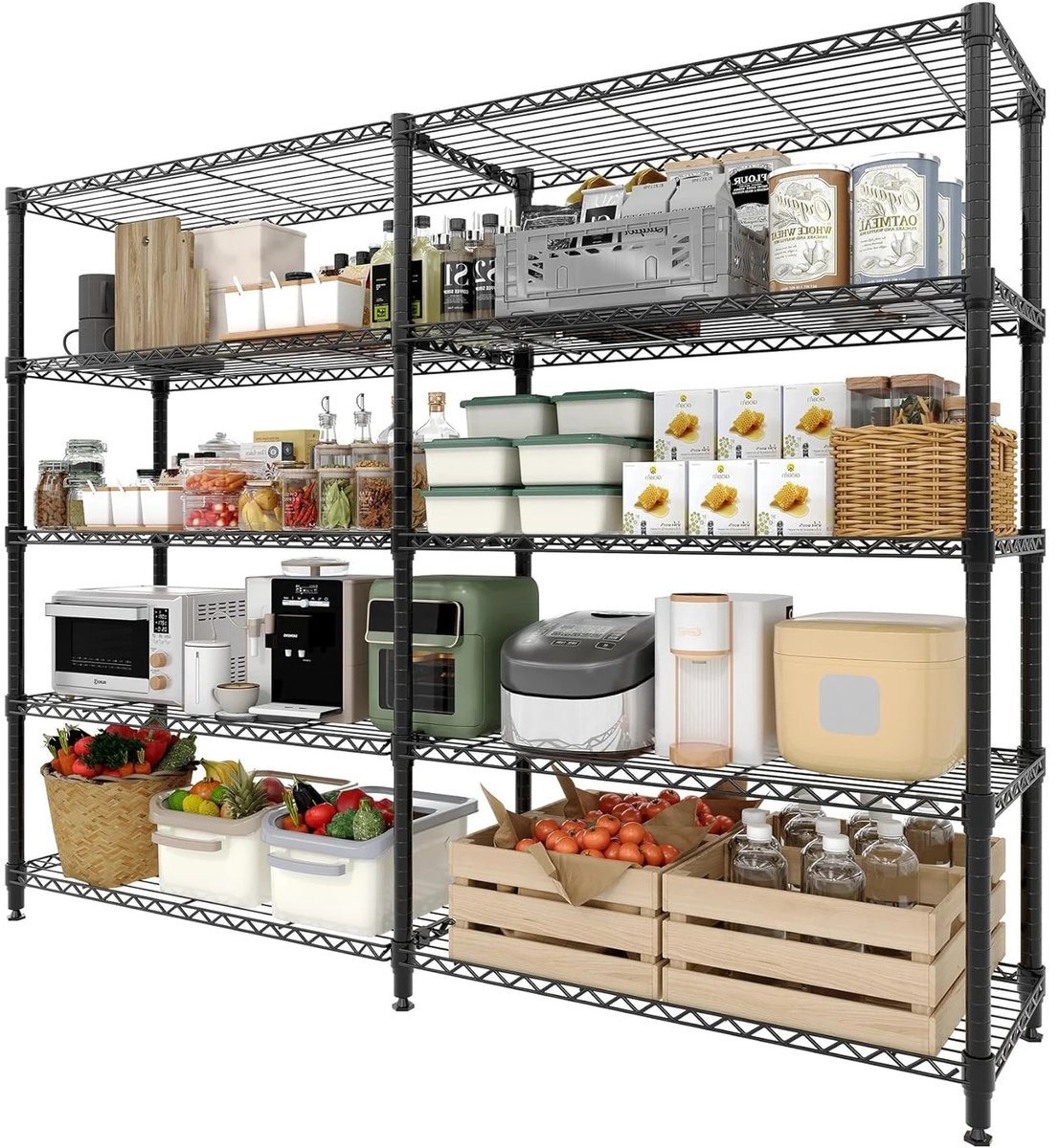 Gudalio Stellingkast - Opbergrek - Voorraadkast - Opslagrek - 5 Laags - Verstelbare Planken - Metaal - 150x35x180 cm - Zwart