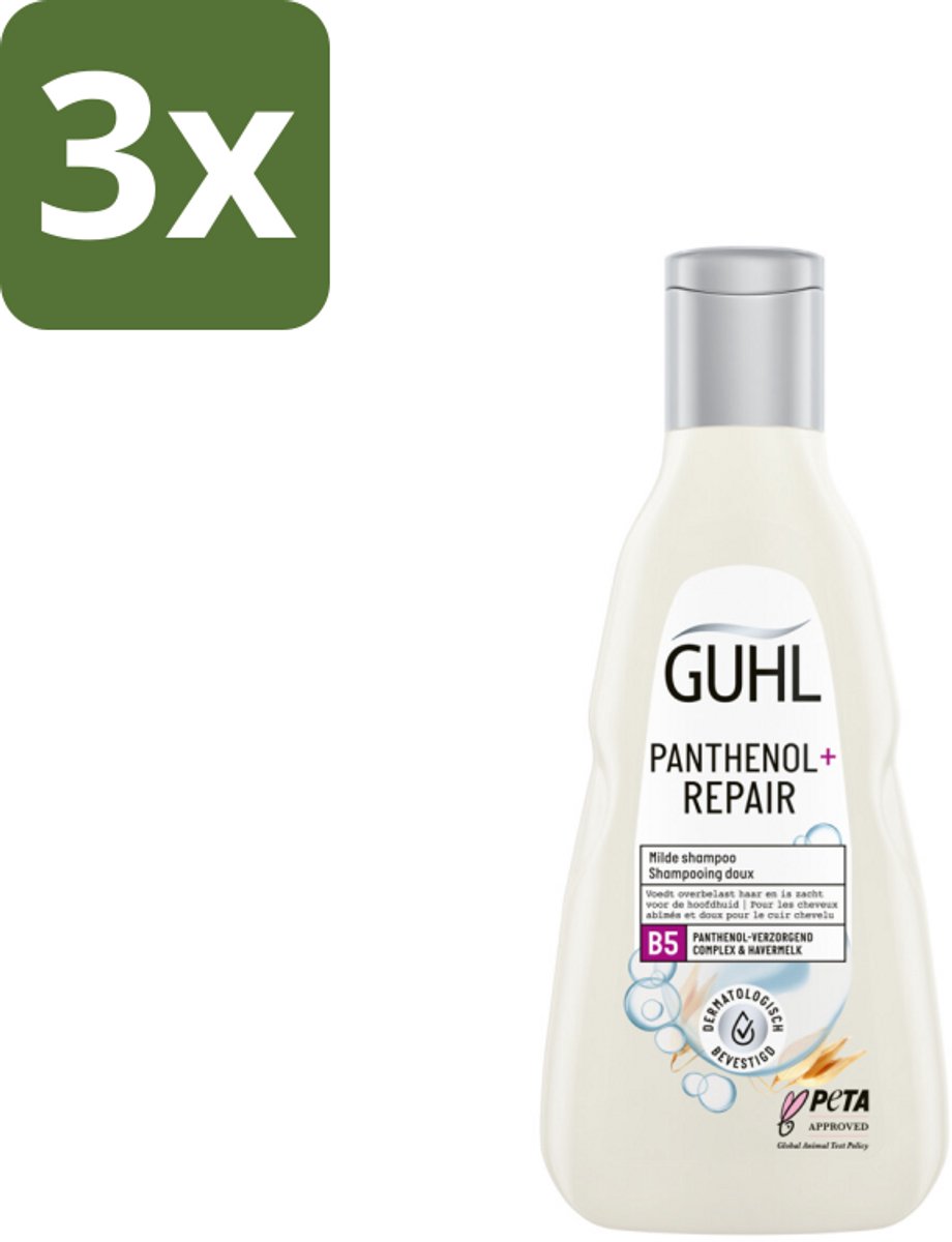 3 x Guhl – Shampoo – Panthenol+ Repair – 250 ml - Panthenol Shampoo - Herstellende Shampoo - Hydraterende Shampoo - Shampoo Voor Droog Haar - Shampoo Voor Beschadigd Haar