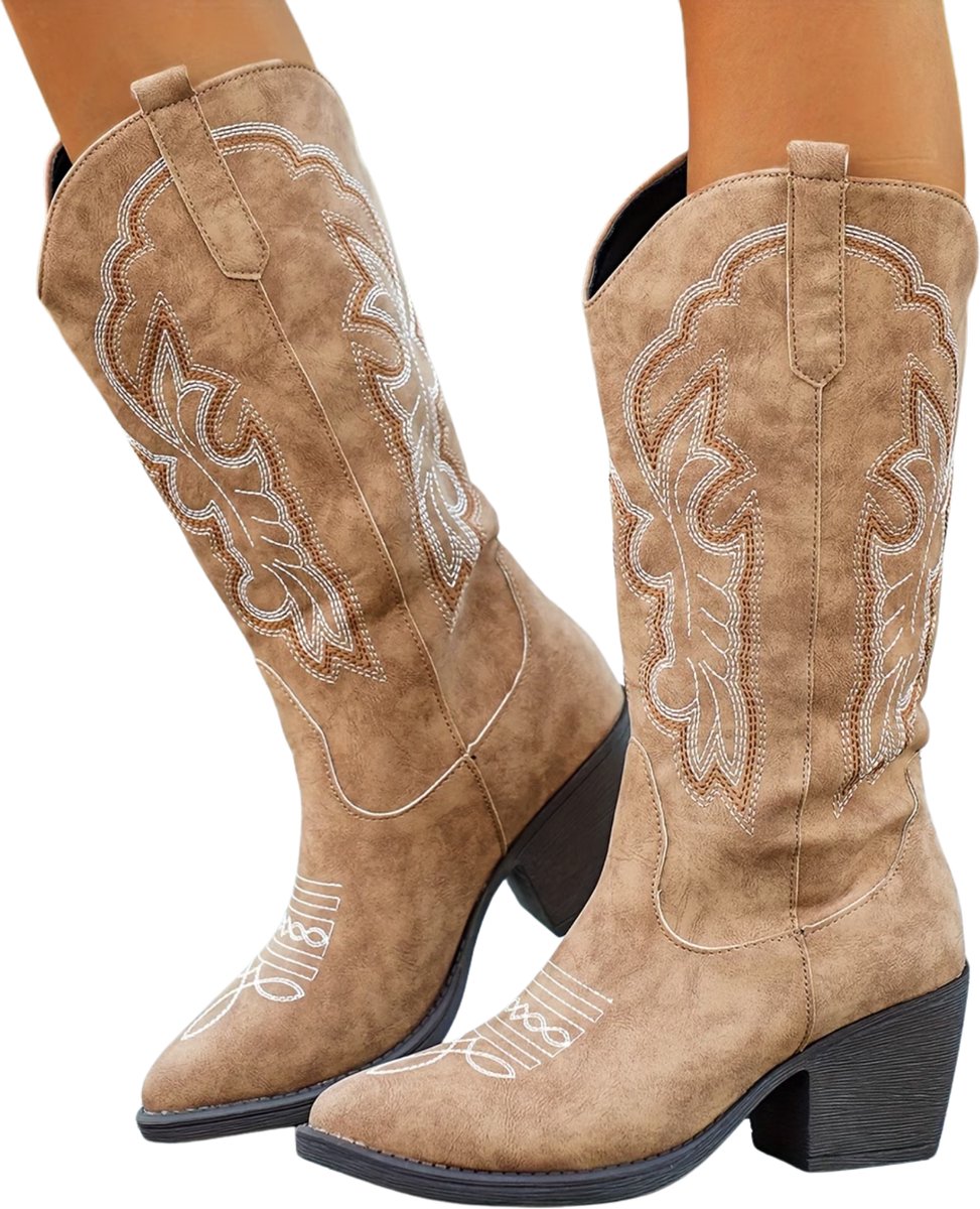 Currero Dames Cowboy Laarzen Hoge Hak Enkellaarzen Kniehoge Western Boots Chelsea 36 5 Sepia