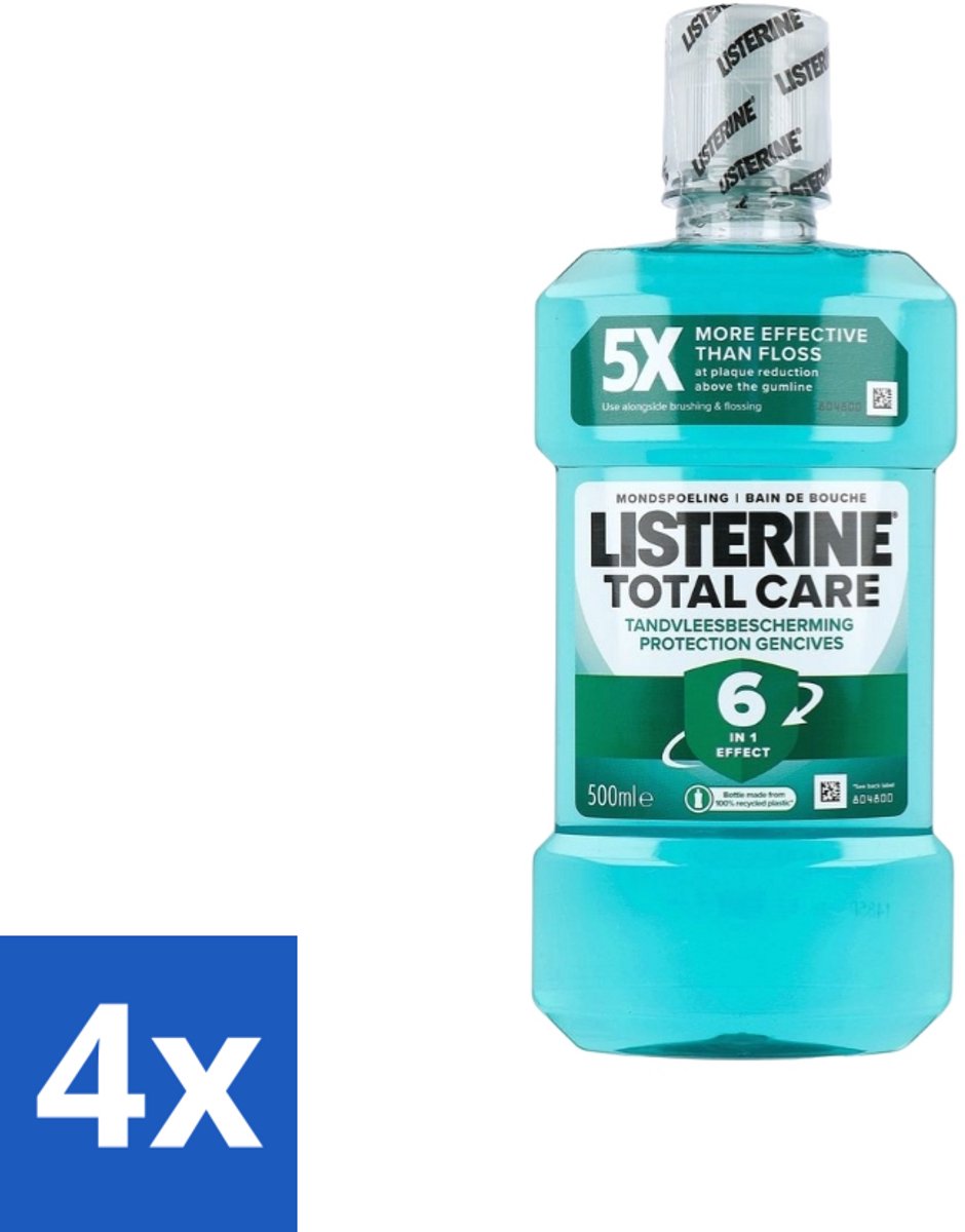 4 x Listerine – Mondwater – Total Care – Tandvleesbescherming – 500 ml - Mondspoeling - Tandvleesbescherming - Tandplak Voorkomen - Tandsteen Voorkomen - Mondverzorging
