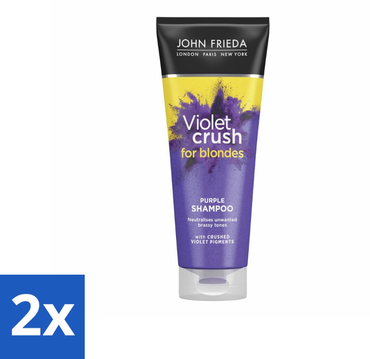 2 x John Frieda – Shampoo – Sheer Blonde Colour Renew Zilver – Neutraliseert gele tonen – 250 ml - Zilveren Haarschampoo - Gele Tint Neutraliseren - Blond Haar Reinigen - Grijs Haar Reinigen - Koele Uitstraling
